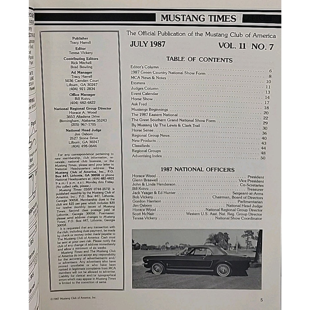 Mustang Times Magazine July 1987 Vol. 11 No. 7