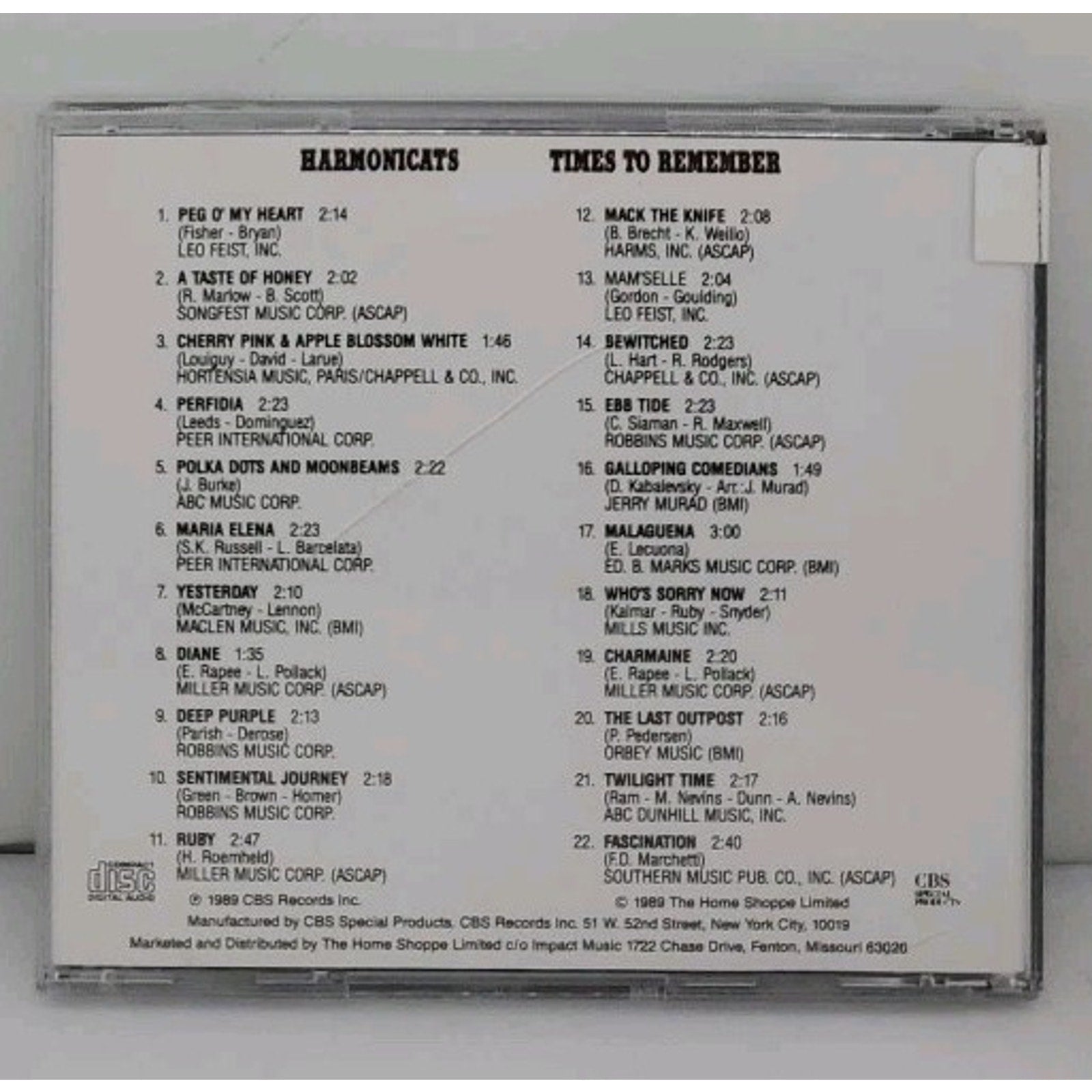 Jerry Murad's Harmonicats - Times to Remember - 1989 CD Compilation CBS Records