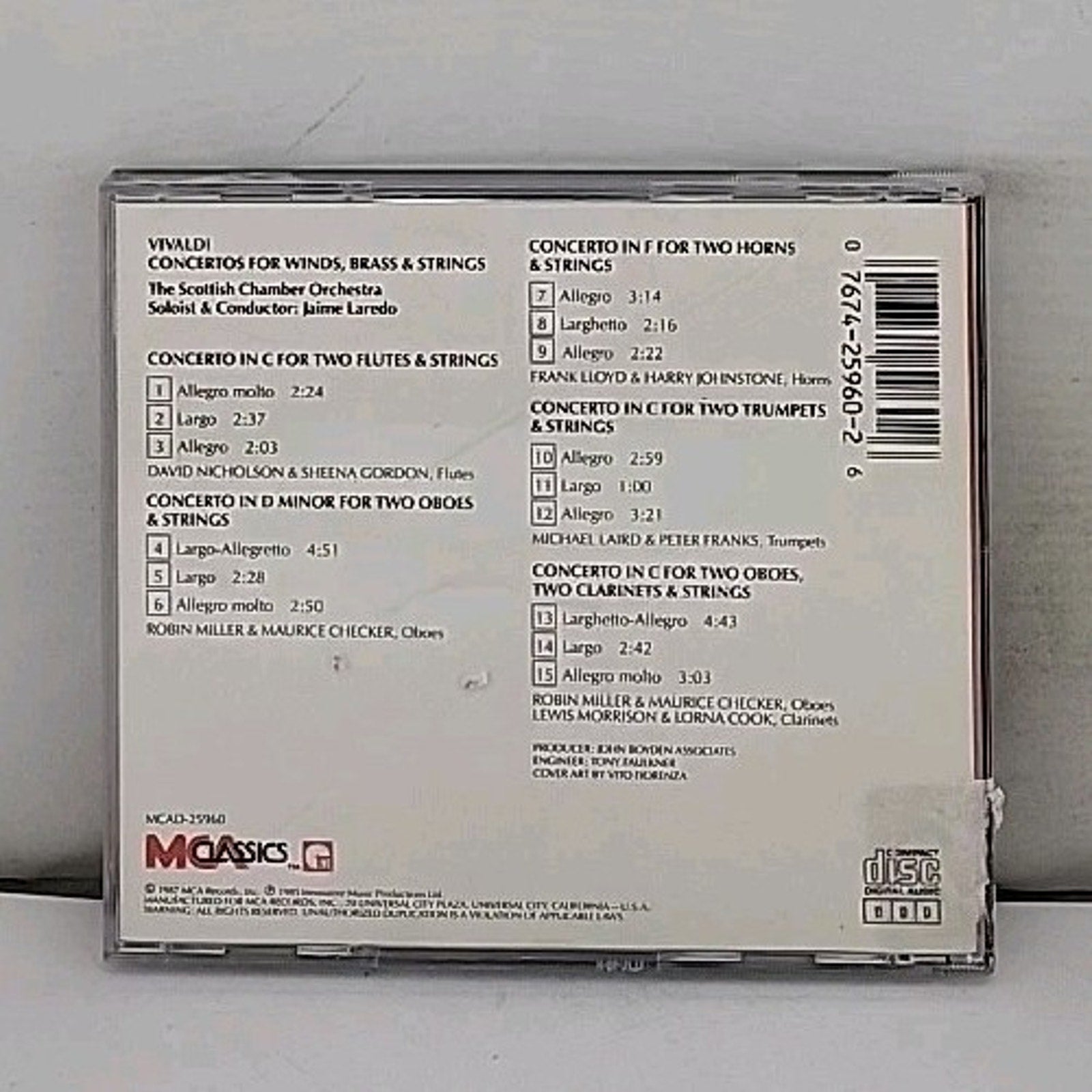 Vivaldi Concertos for Winds Brass & Strings CD Scottish Chamber Orch