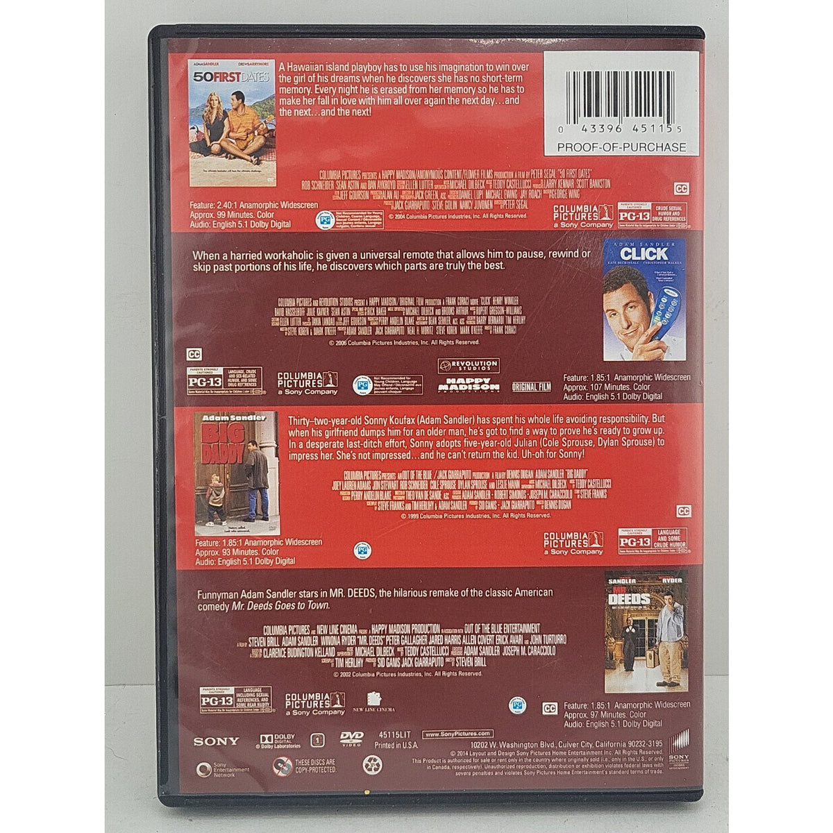 Laugh Out Loud Collection (DVD) - 50 First Dates, Click, Big Daddy, Mr. Deeds