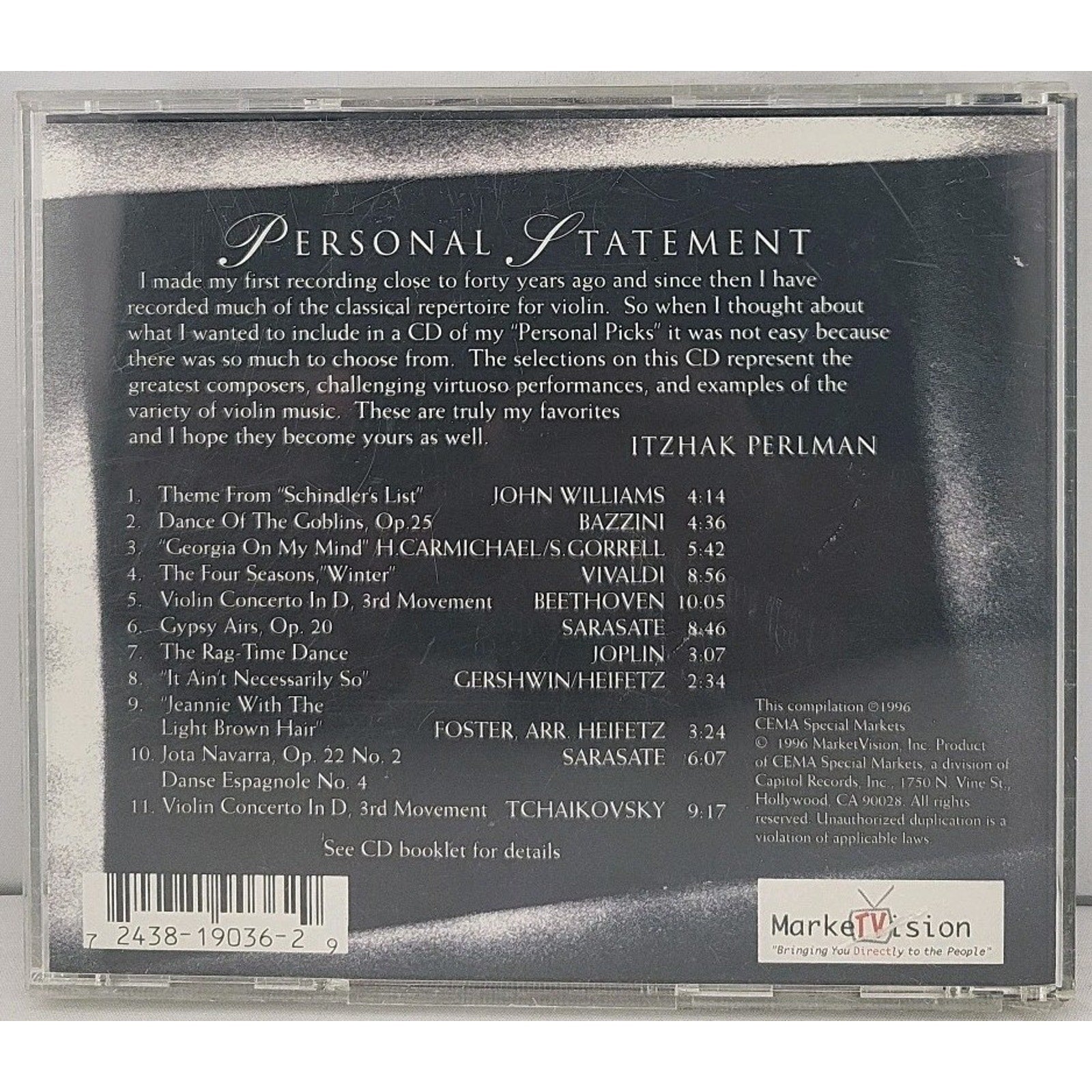 Itzhak Pearlman: Personal Picks Music CD