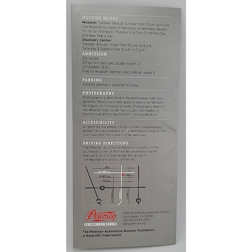 Petersen Automotive Museum Guide Fold-Out Pamphlet Los Angeles California