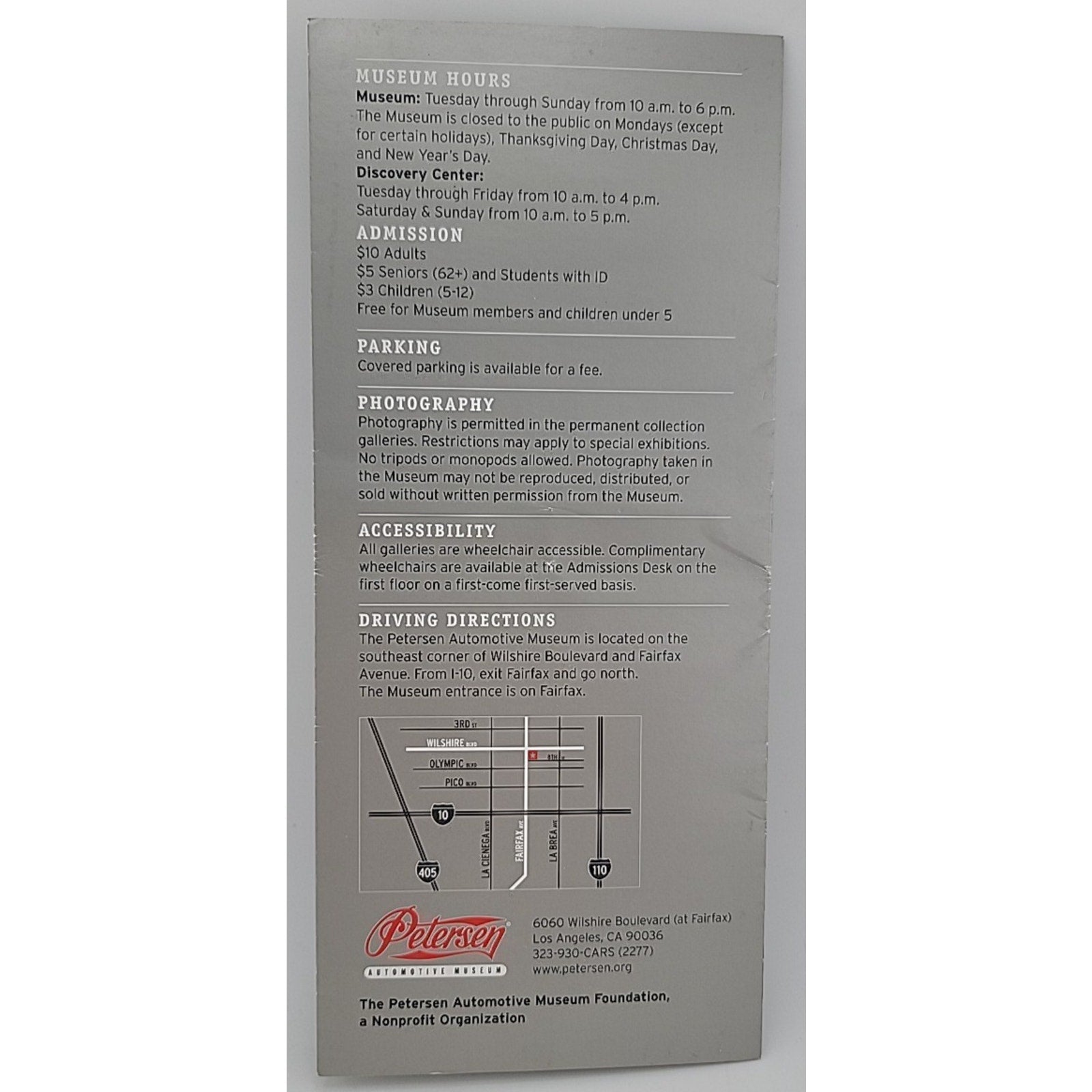 Petersen Automotive Museum Guide Fold-Out Pamphlet Los Angeles California