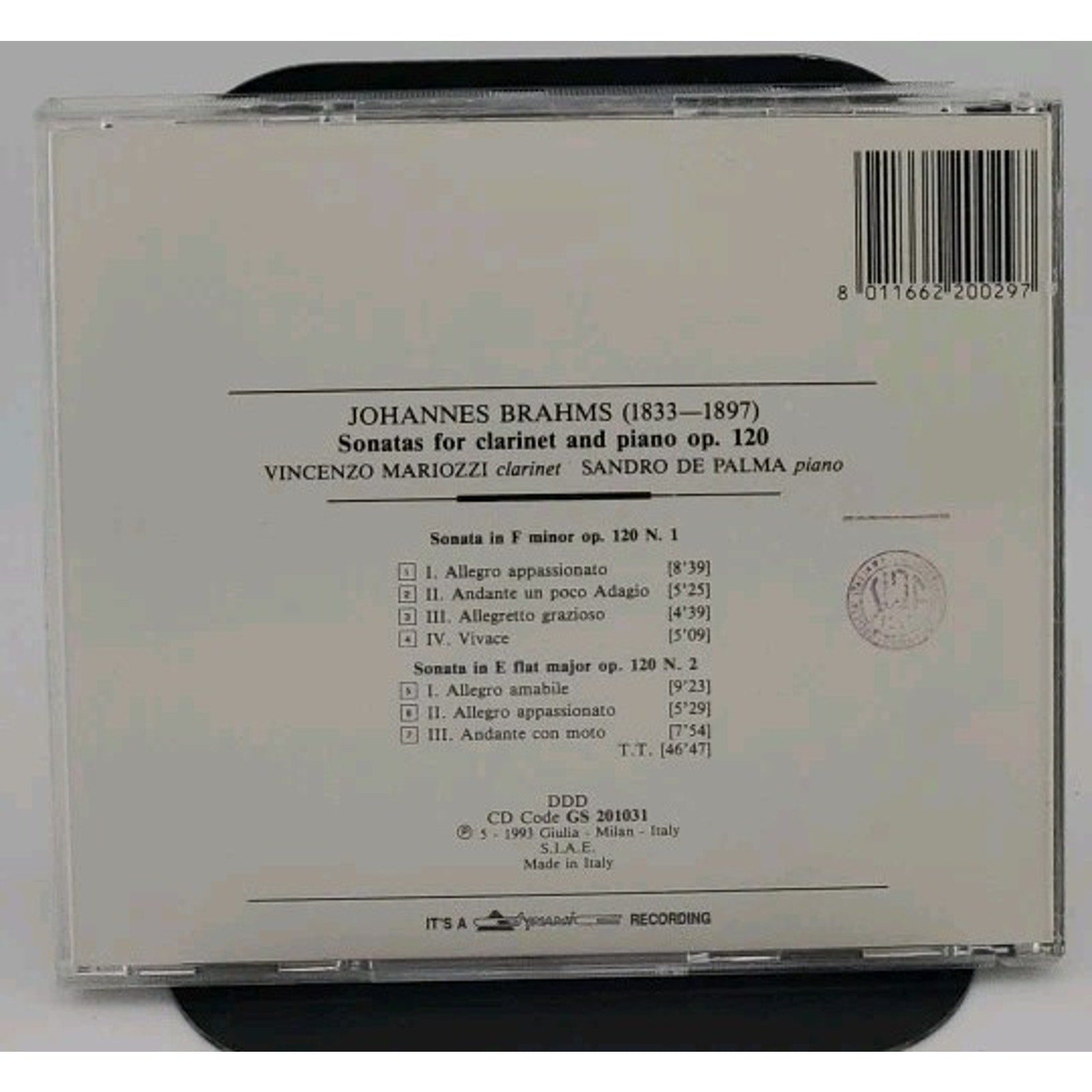 Complete Works Brahms - Sonatas For Clarinet & Sandro De Palma CD