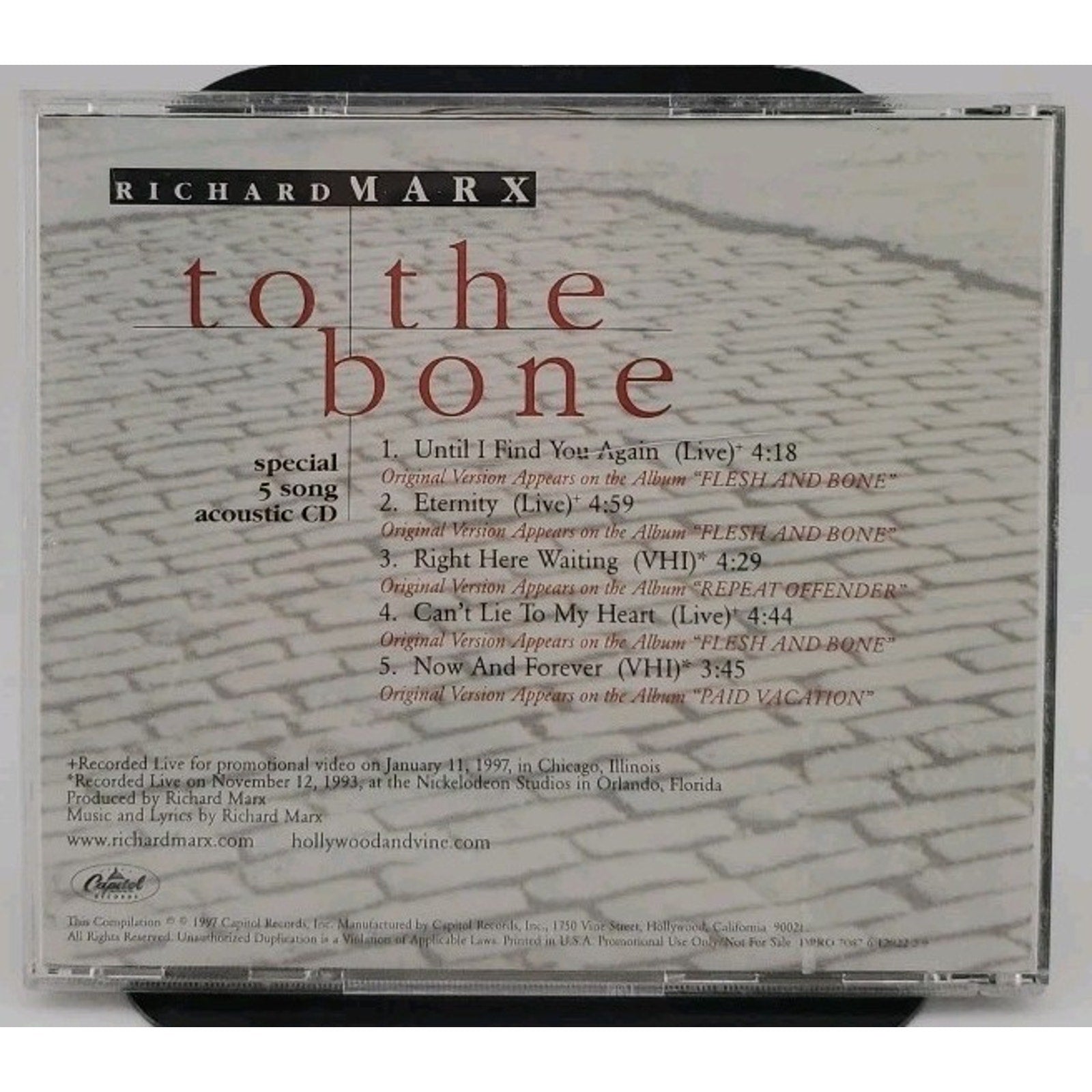 Richard Marx - To the Bone (Acoustic EP) Promotional ONLY 5 Song Acoustic CD