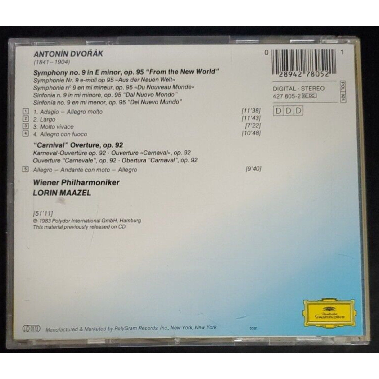 Symphony 9 New World - Audio CD By Dvorak -