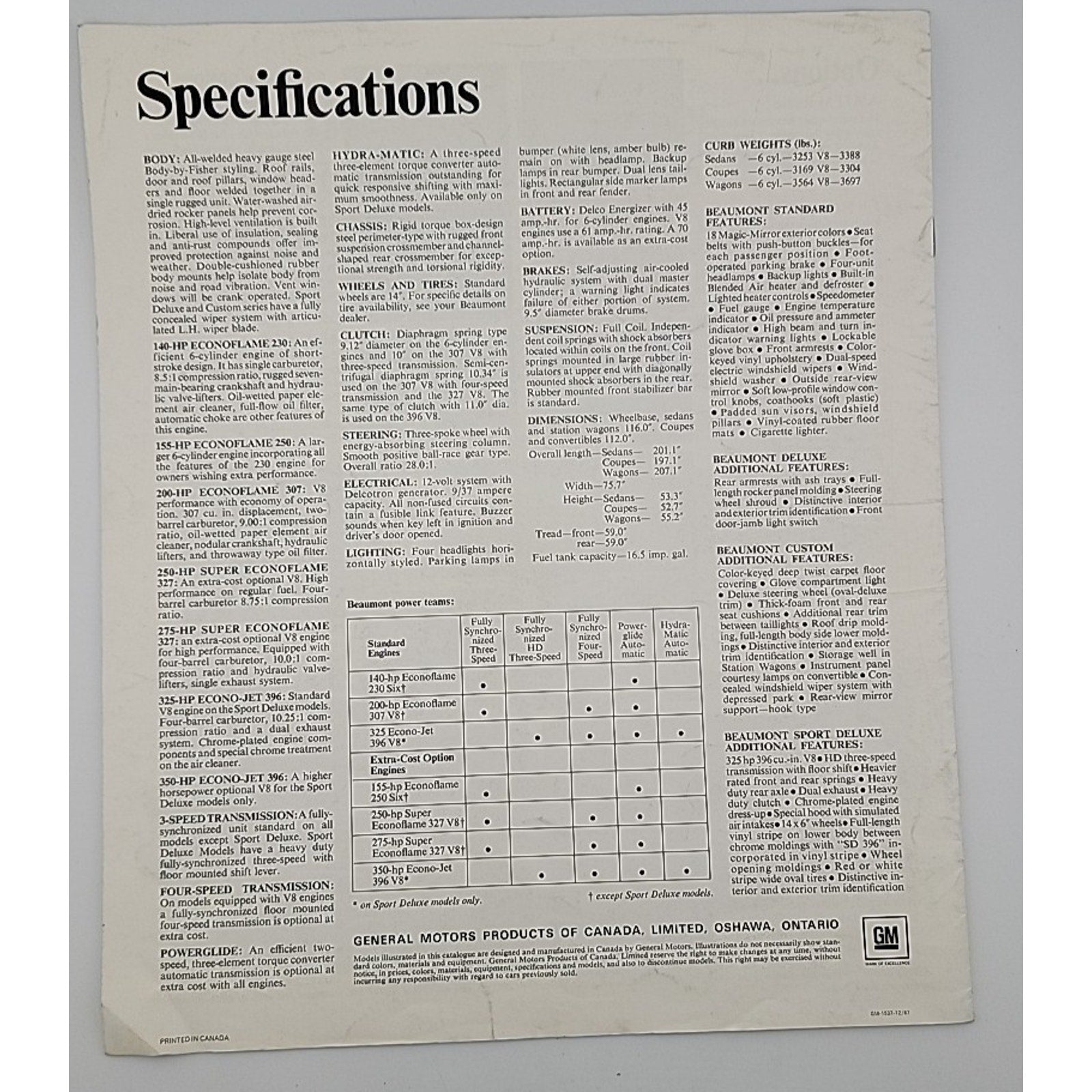 1968 Beaumont: Original NOS!! Canadian Pontiac Sales Brochure