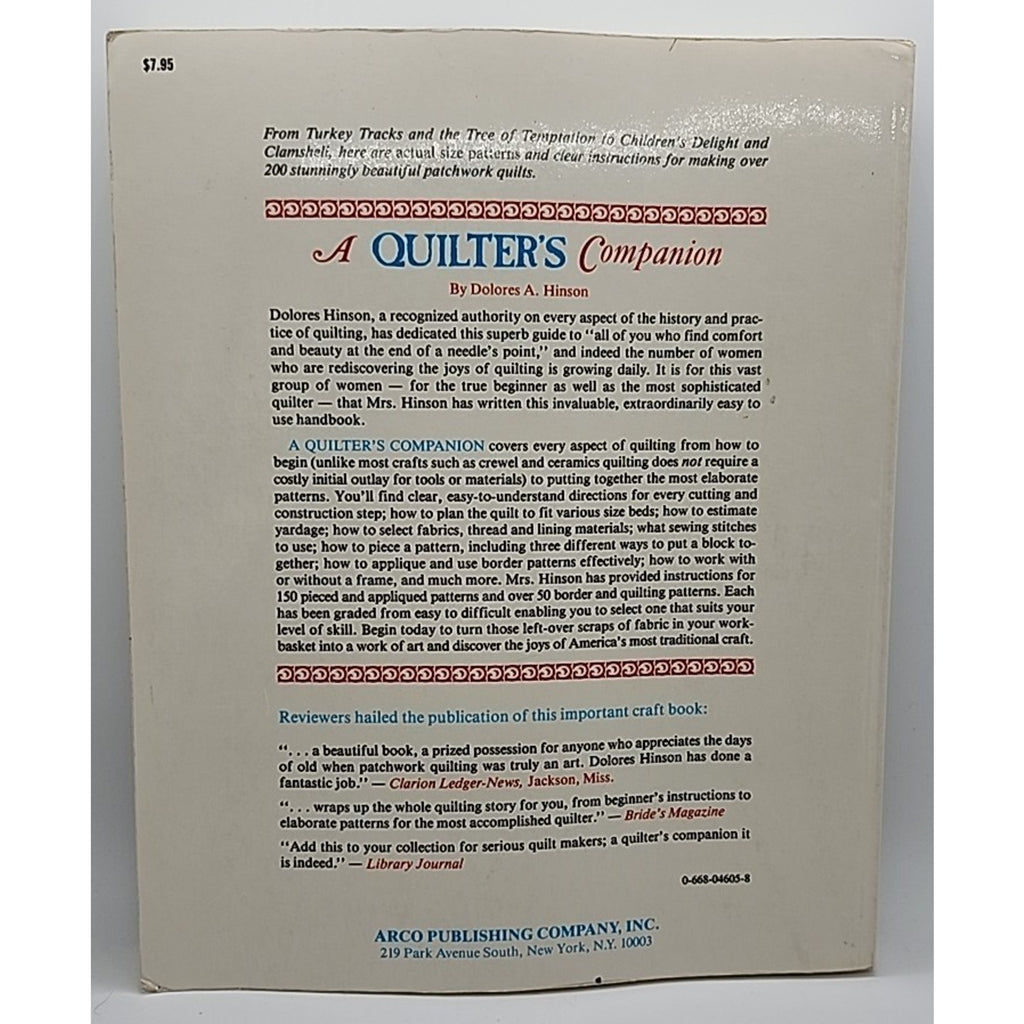 A Quilter's Companion by Dolores A. Hinson - Over 200 Actual Size Patterns
