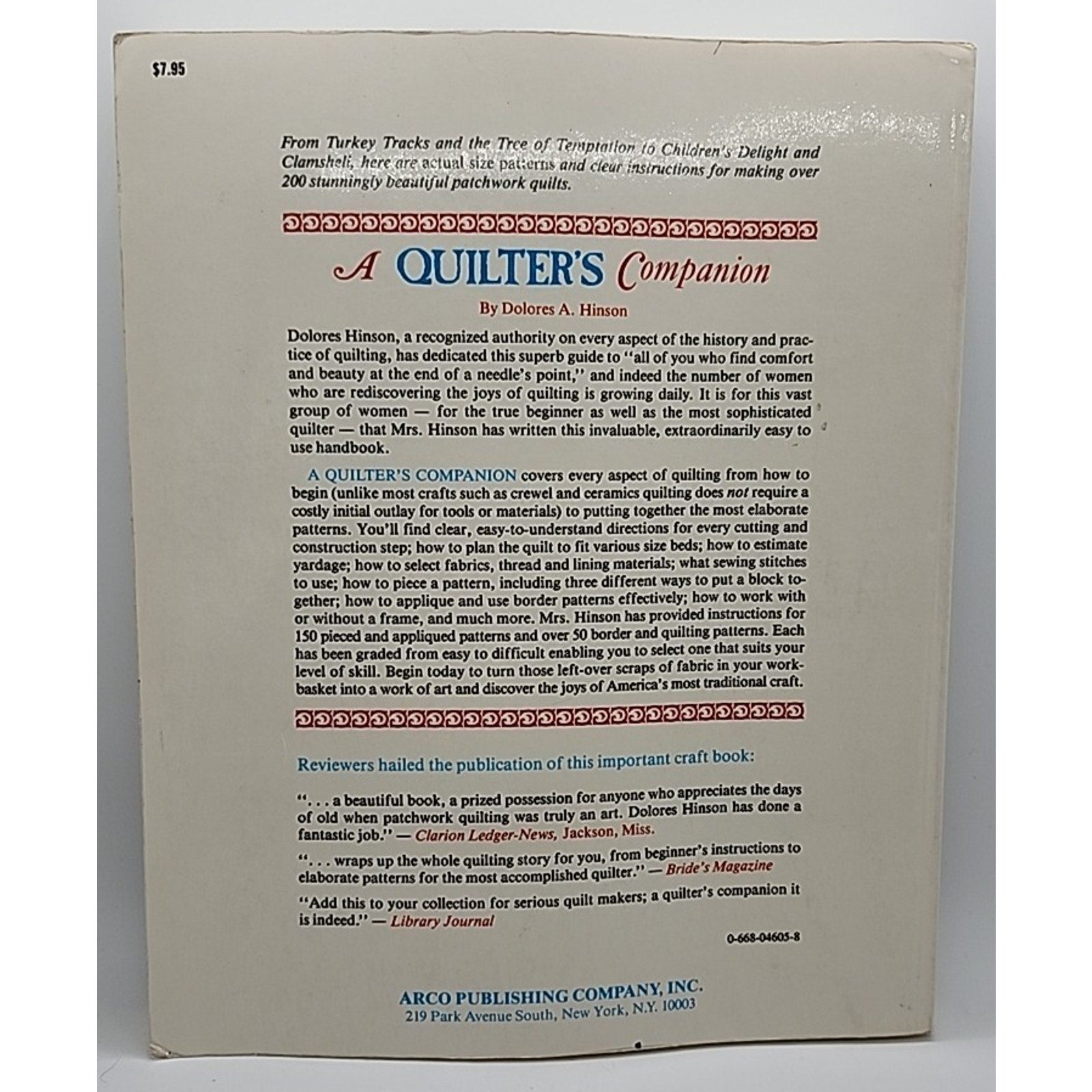 A Quilter's Companion by Dolores A. Hinson - Over 200 Actual Size Patterns