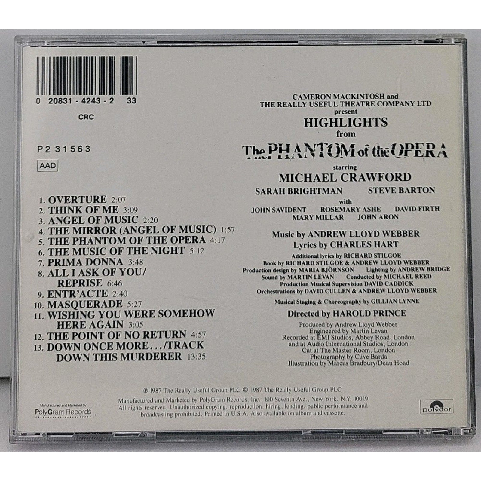 Highlights From The Phantom Of The Opera - Musical CD