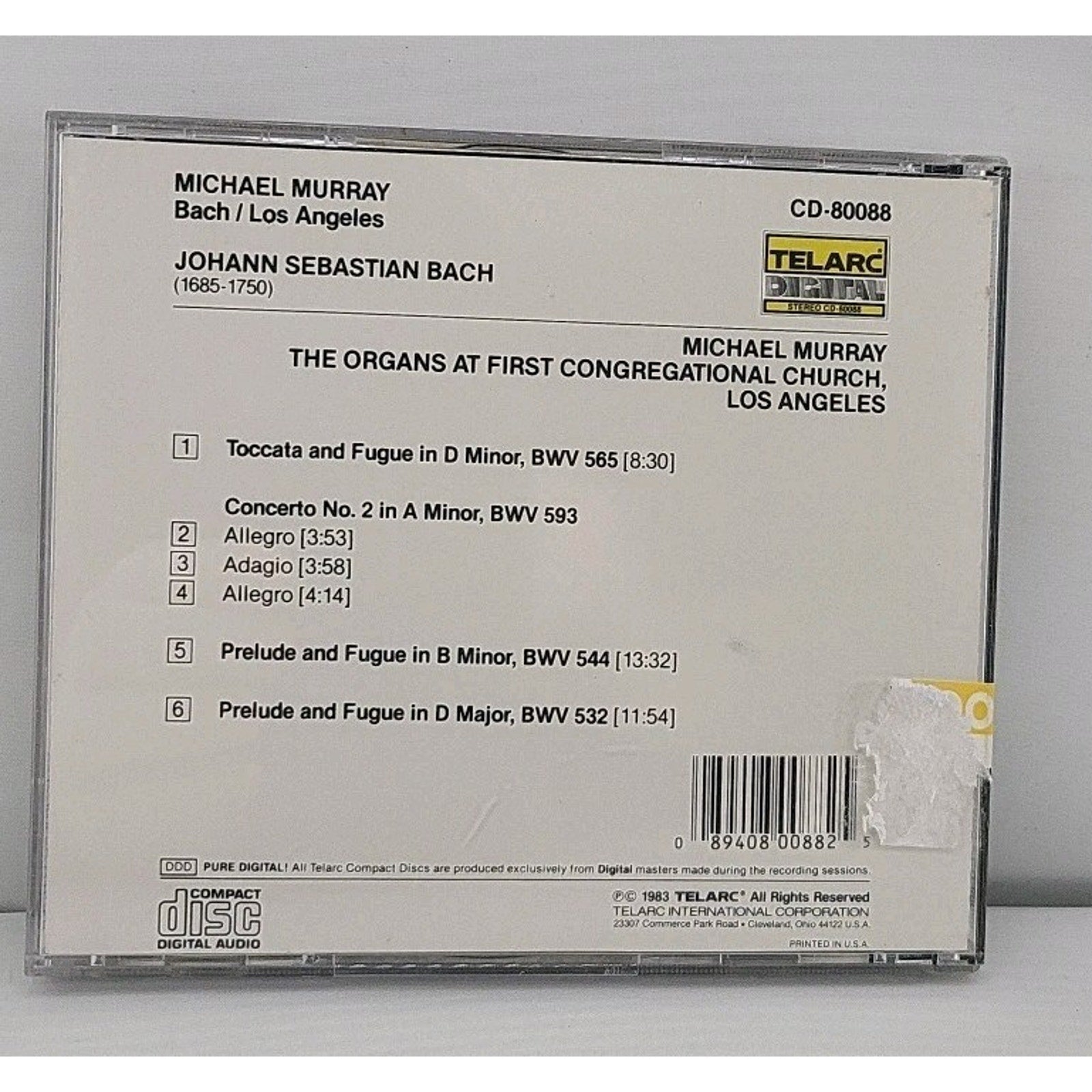 In Los Angeles / Toccata & Fugue by Bach / Murray (CD, 1990)