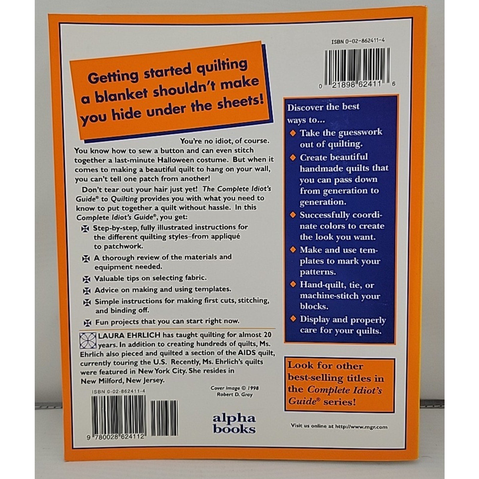 Complete Idiot's Guide to Quilting by Laura Ehrlich (1998, Trade Paperback)