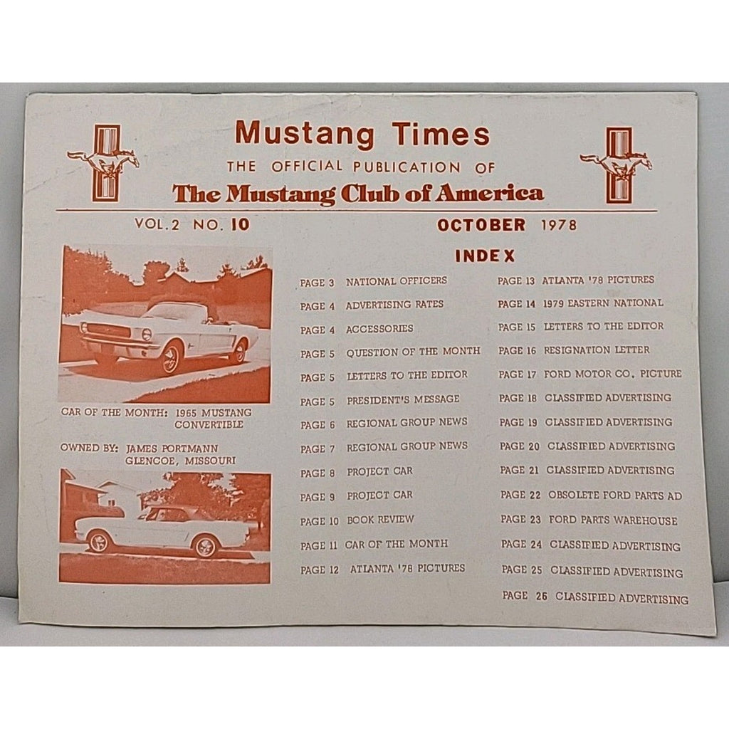 Mustang Times Magazine - Mustang Club Of America - October 1978 - Vol. 2 No. 10