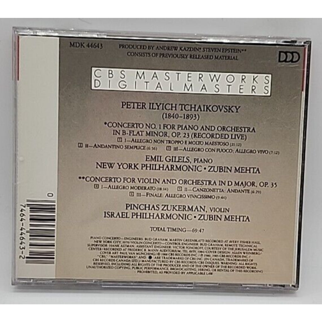 Tchaikovsky: Concertos- Gilels, Zukerman (CD, CBS Records) MDK 44643