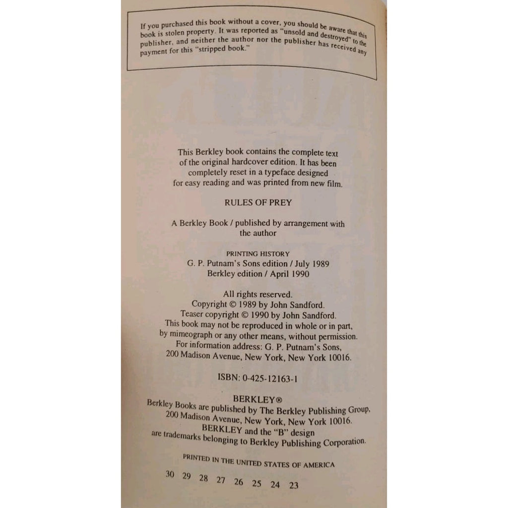 Rules of Prey by John Sandford (1990, Mass Market)