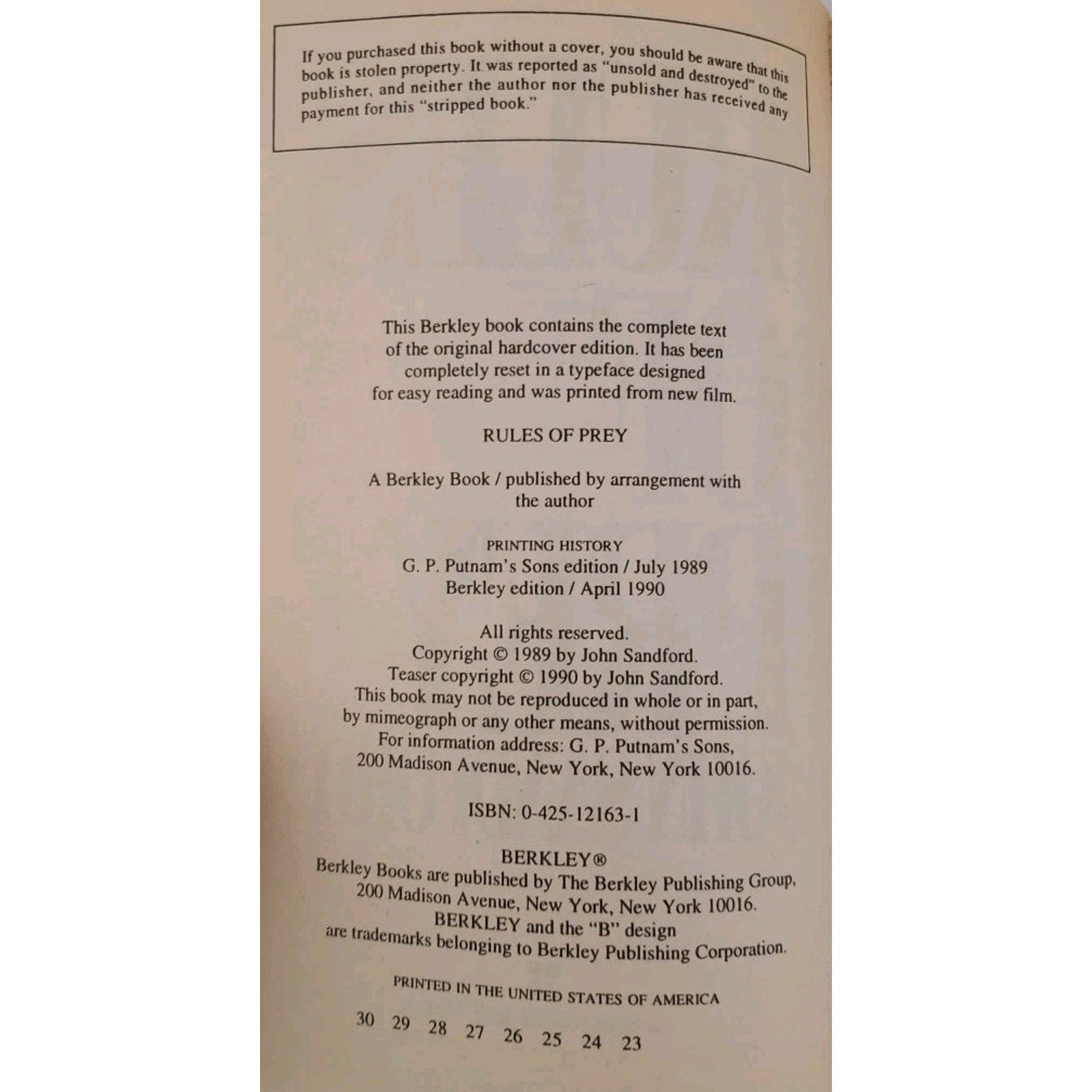 Rules of Prey by John Sandford (1990, Mass Market)