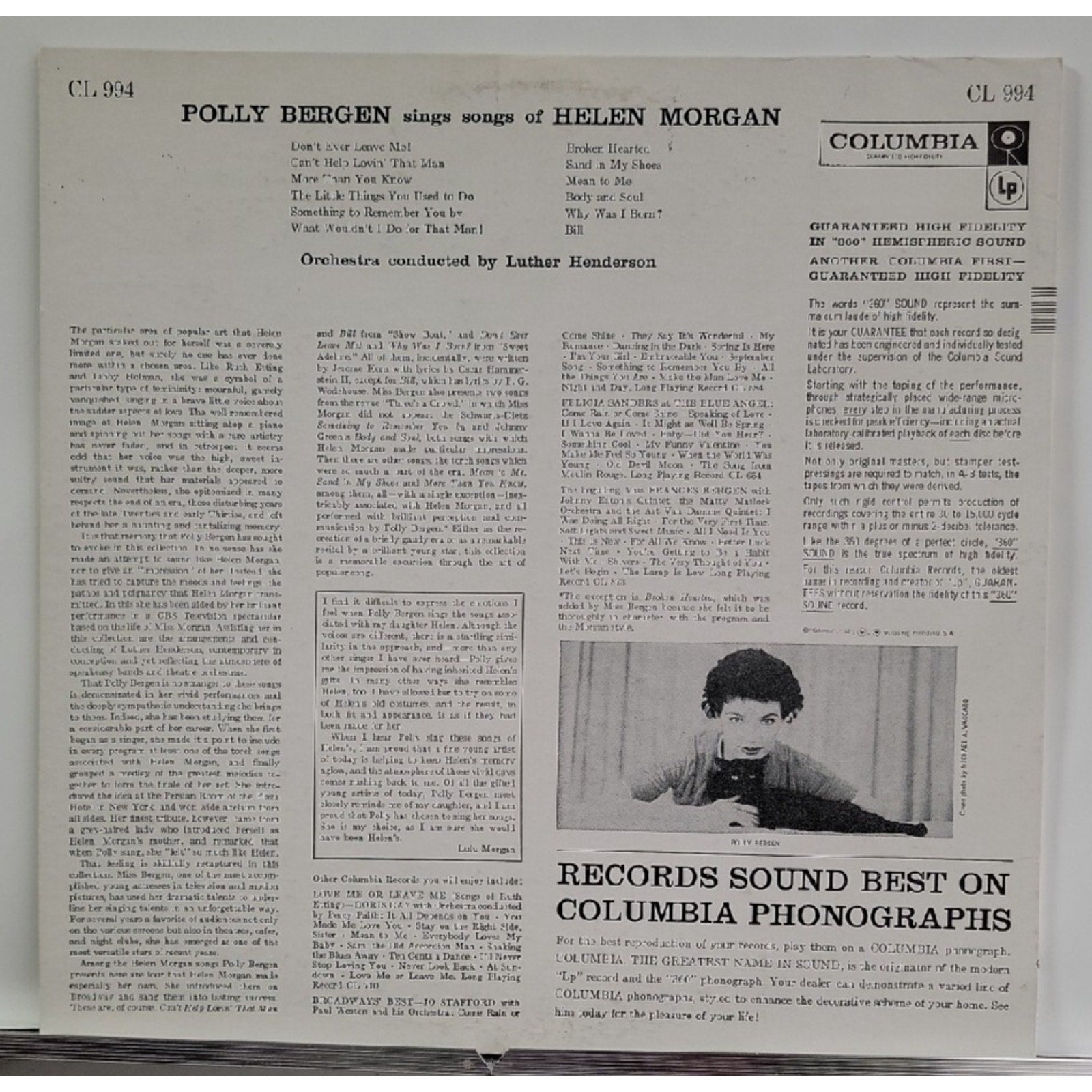 Polly Bergen Bergen Sings Morgan (Record)