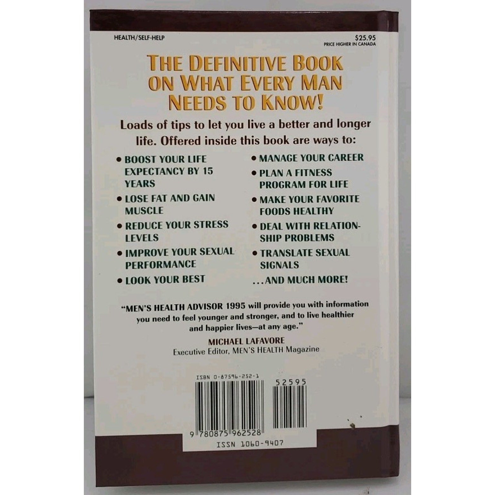 Mens Health Advisor 1995 - Hardcover By Lafavore, Michael