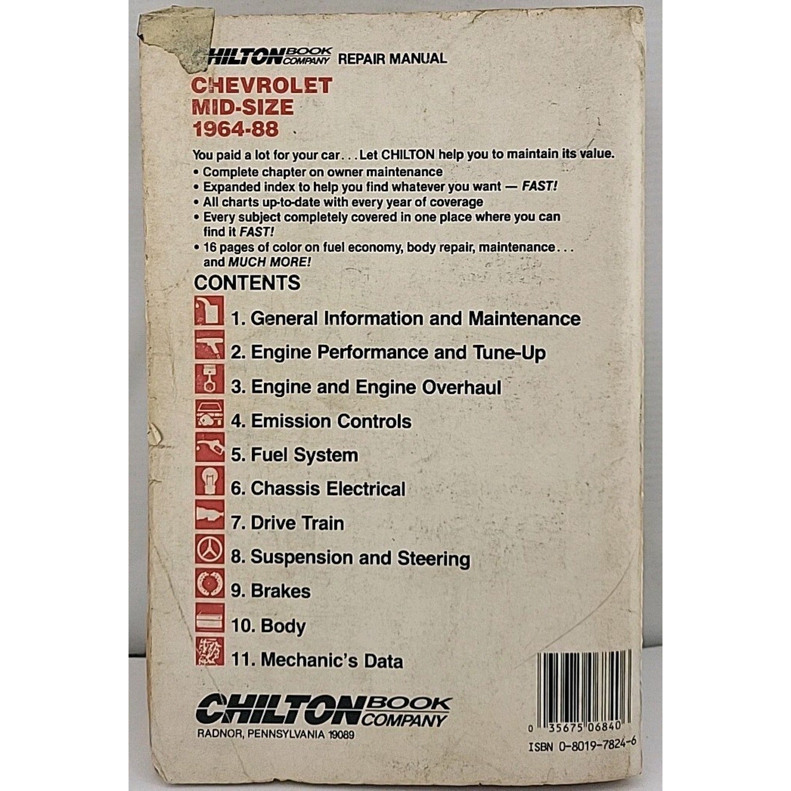 Chilton Book Company Repair Manuel Chevrolet Mid-Size 1964-88