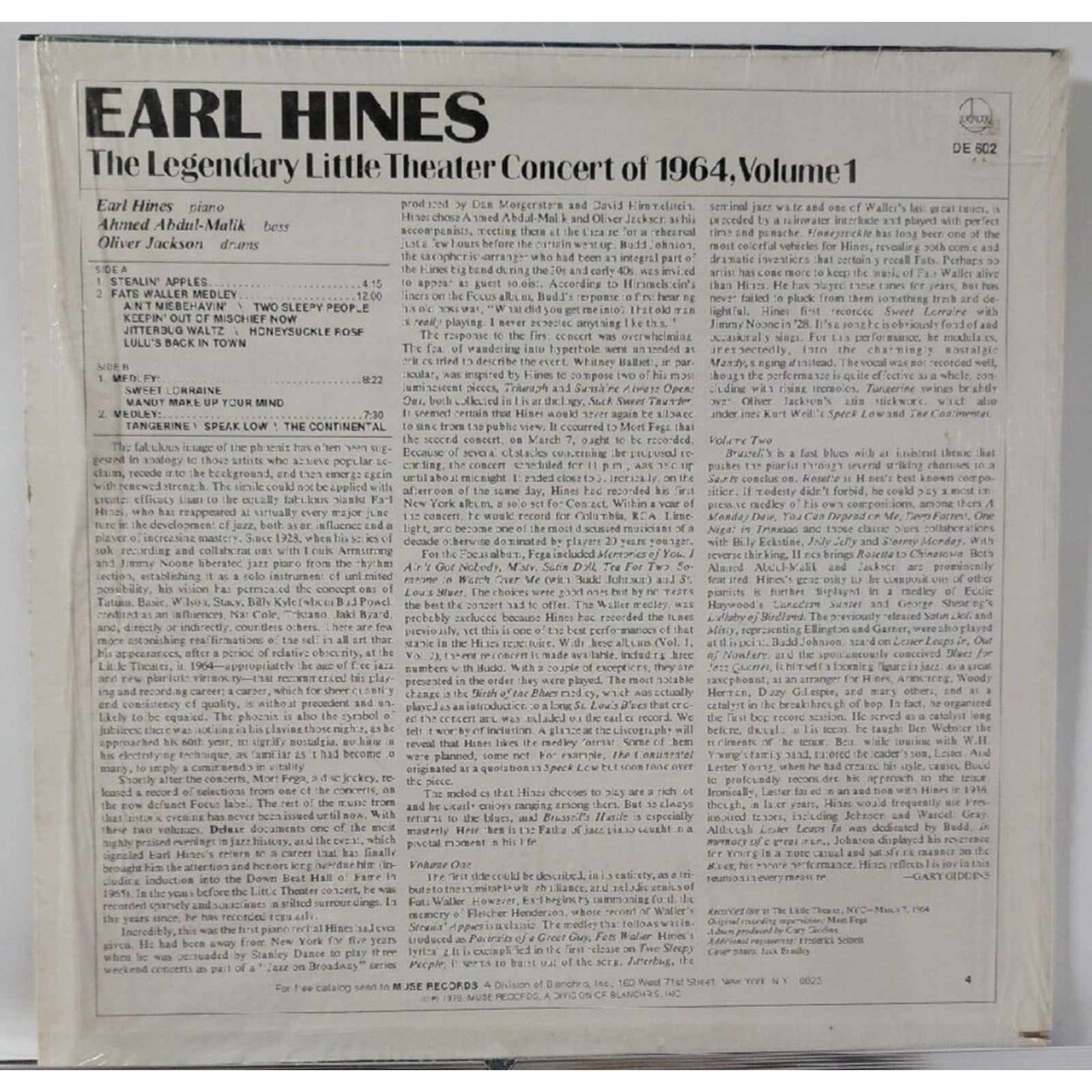 Earl Hines The Legendary Little Theater Concert Of 1964, Volume 1 (Record)