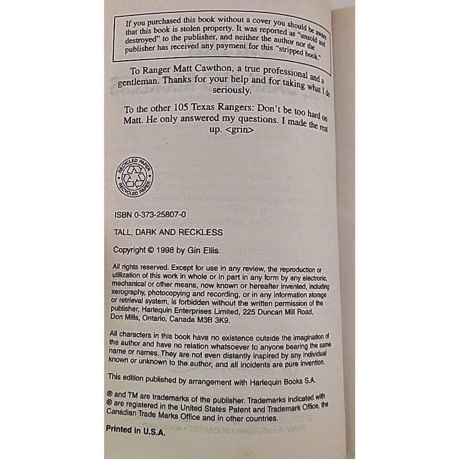 Tall, Dark and Reckless : Mail Order Men by Lyn Ellis (1998, Mass Market)