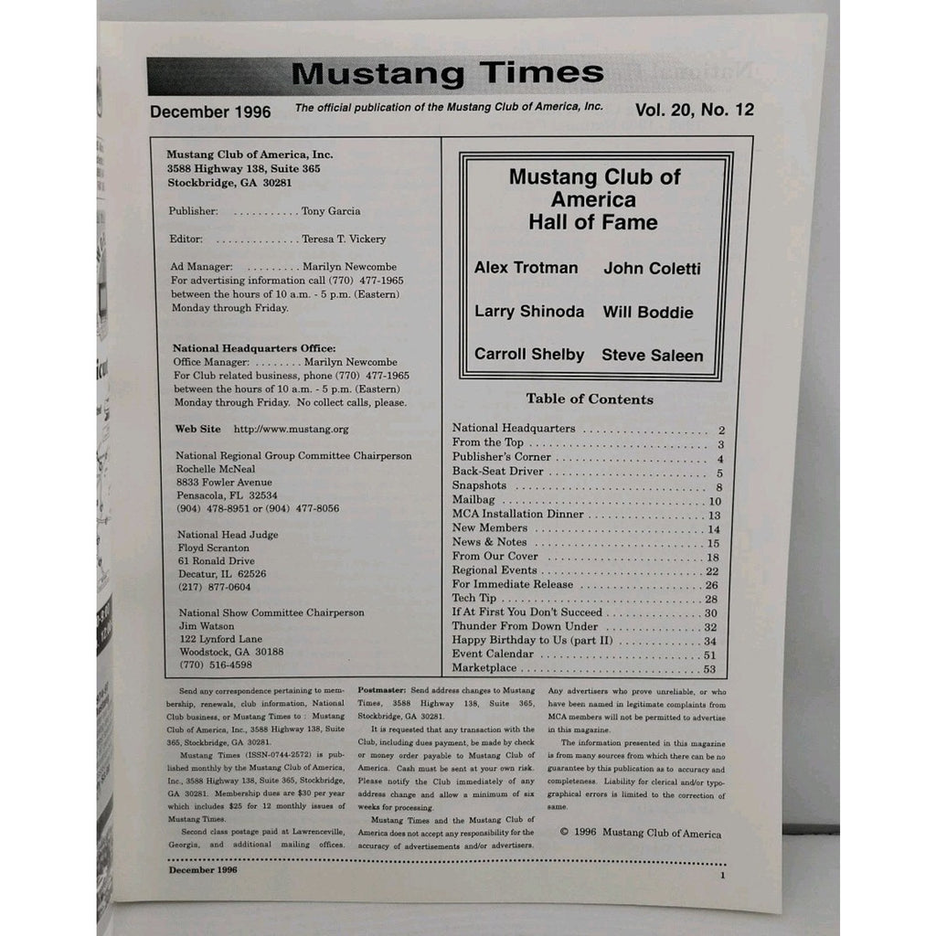 Mustang Times Magazine - December 1996 - Vol. 20 No. 12