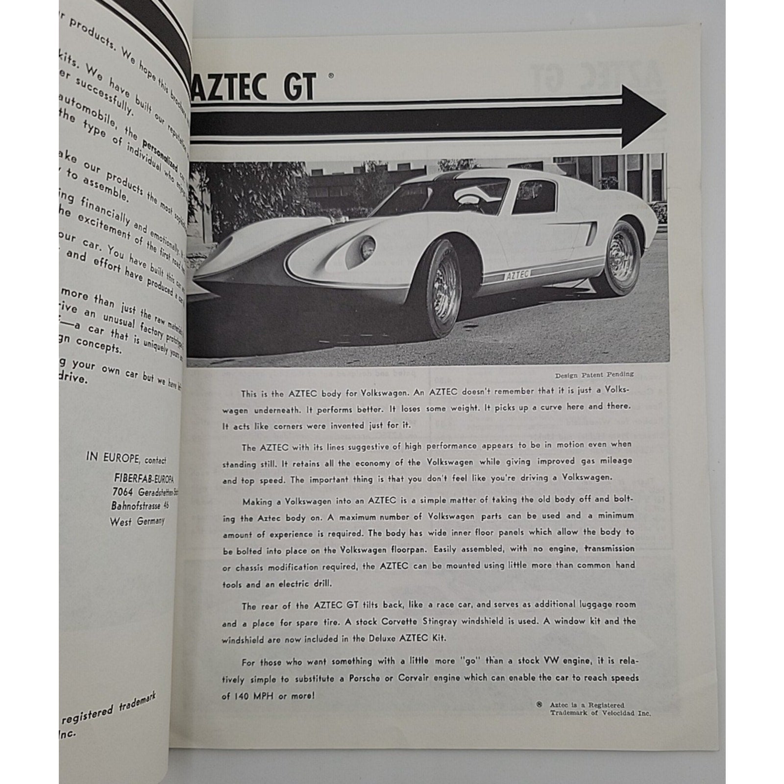 1966 Fiberfab Magazine Ad Aztec II Centurion Kit Car Fiberglass Bodies