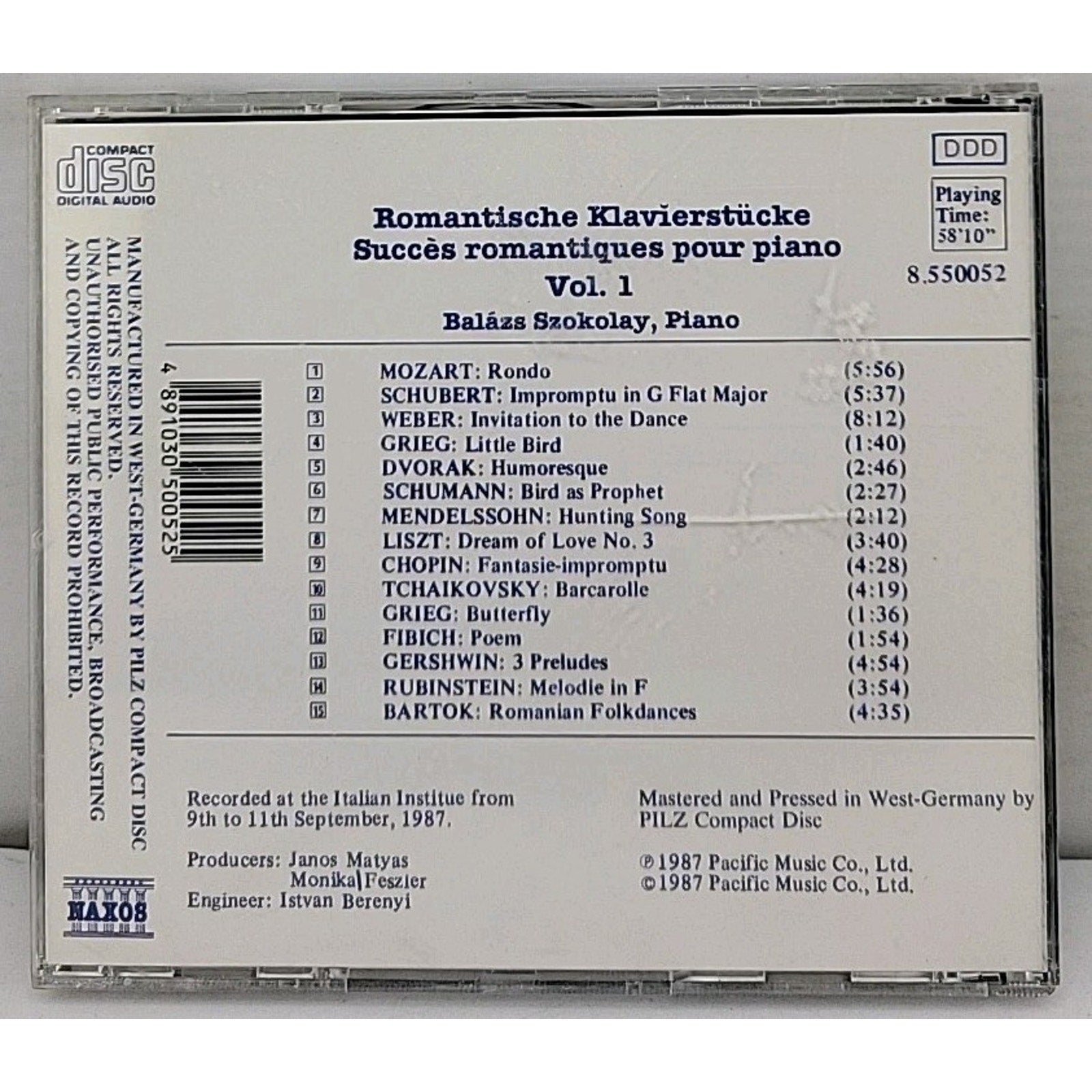 Romantic Piano Favourites Vol. 1 CD Balázs Szokolay