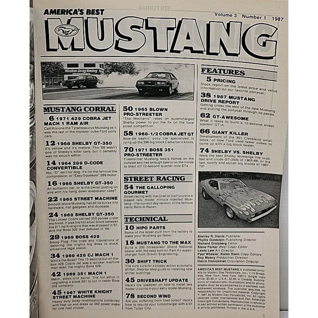 America's Best Mustang Magazine Volume 3 Number 1 1987