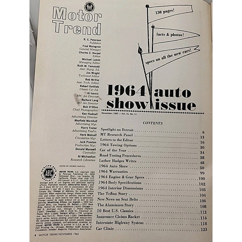 Motor Trend Magazine November 1963 Vol. 15 No. 11