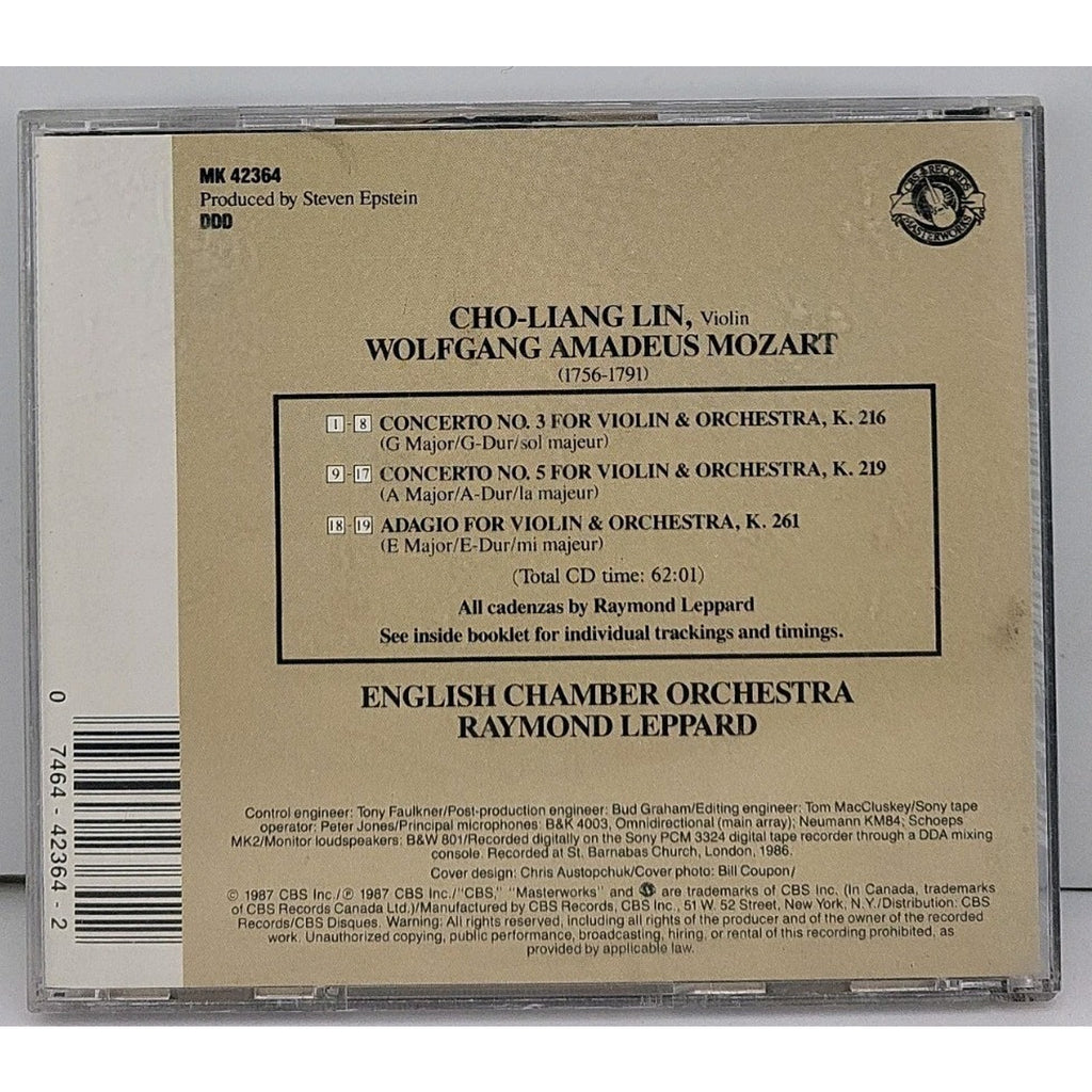 Violin Concerto Nos 3 & 5 by W.A. Mozart (CD, 1990)