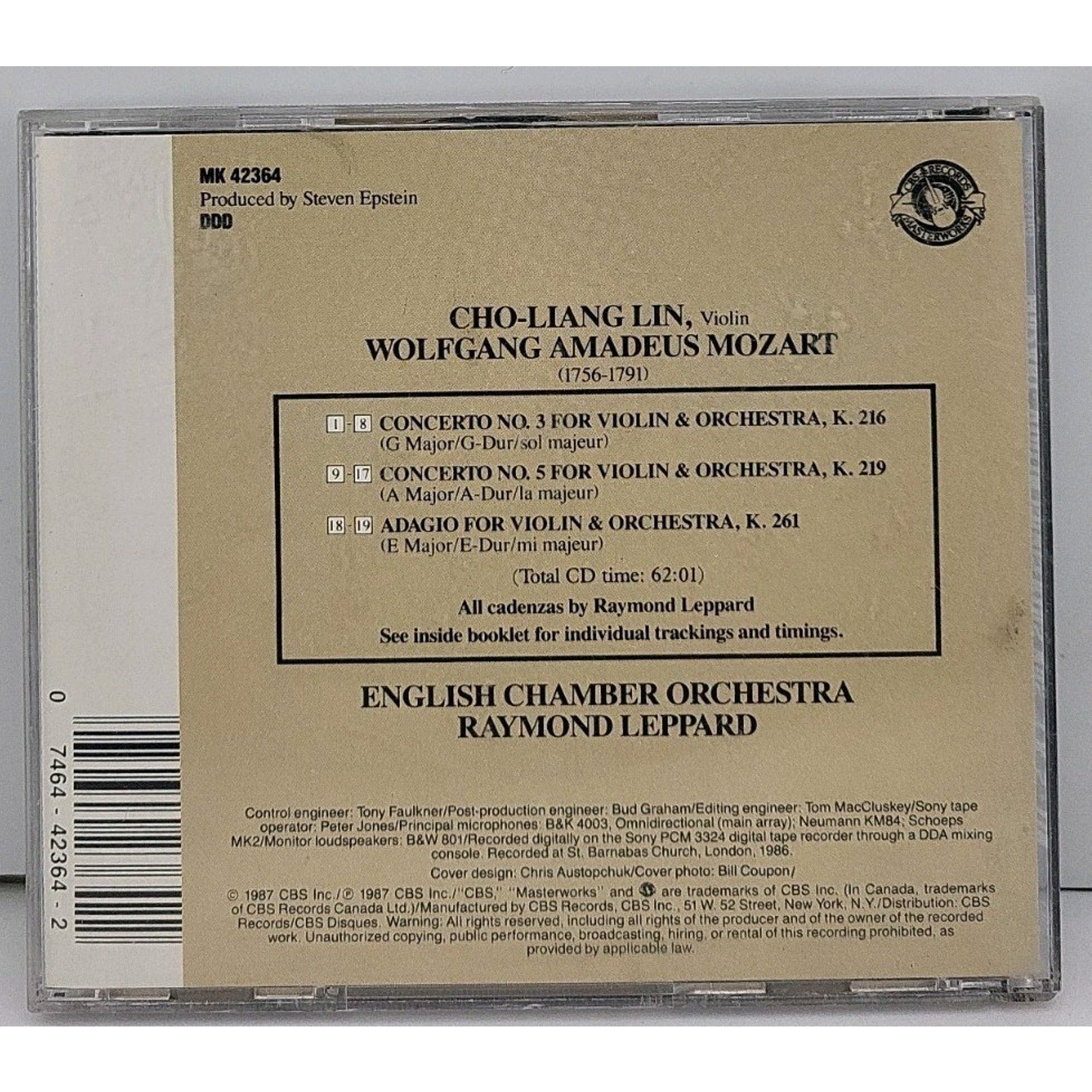 Violin Concerto Nos 3 & 5 by W.A. Mozart (CD, 1990)