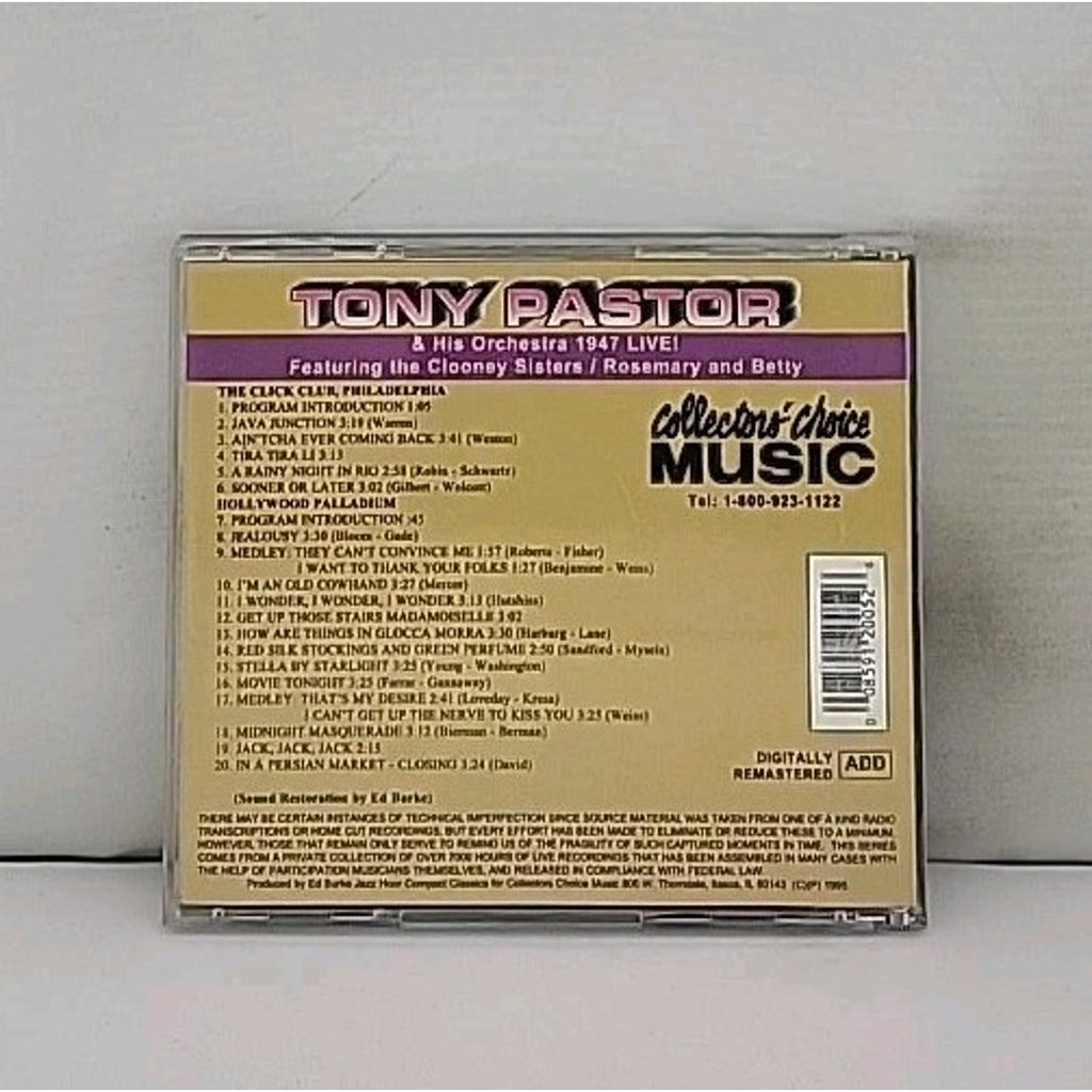 1947 Live by Tony Pastor (CD, Dec-2004, Collectors' Choice Music)