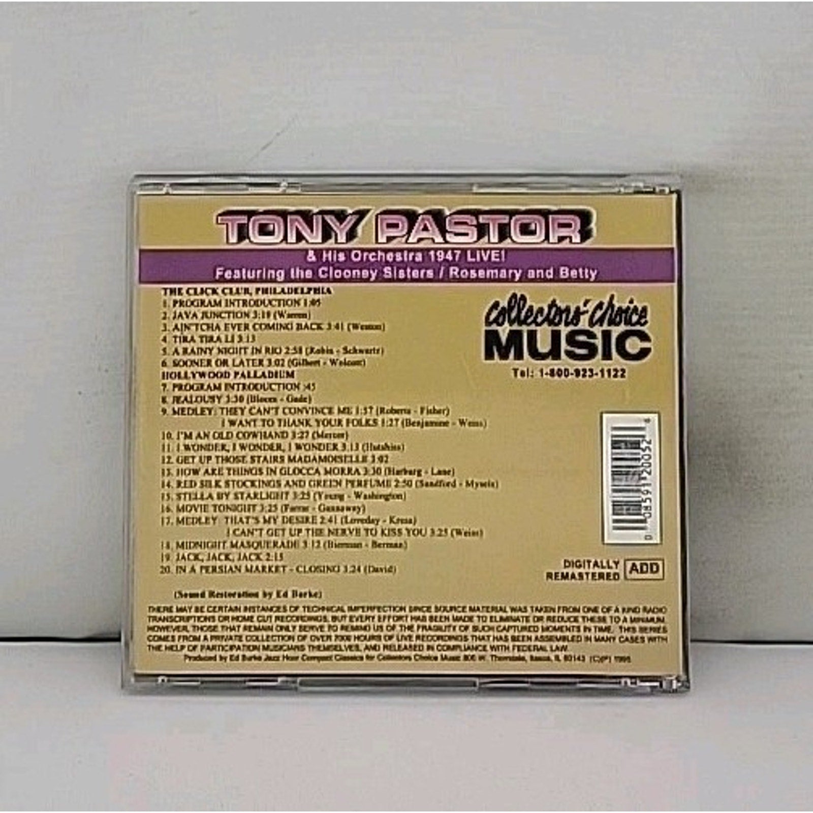 1947 Live by Tony Pastor (CD, Dec-2004, Collectors' Choice Music)
