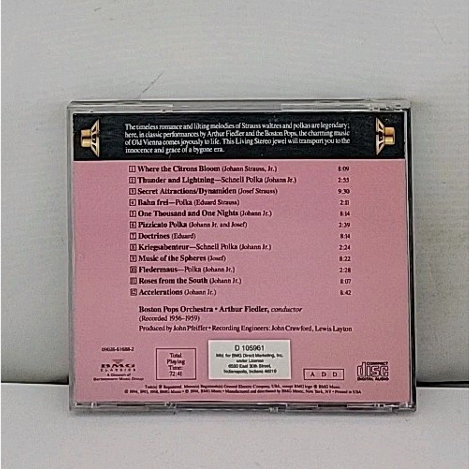 Strauss Family Waltzes By Arthur Fiedler & Boston Pops Orchestra (Audio CD 1994)
