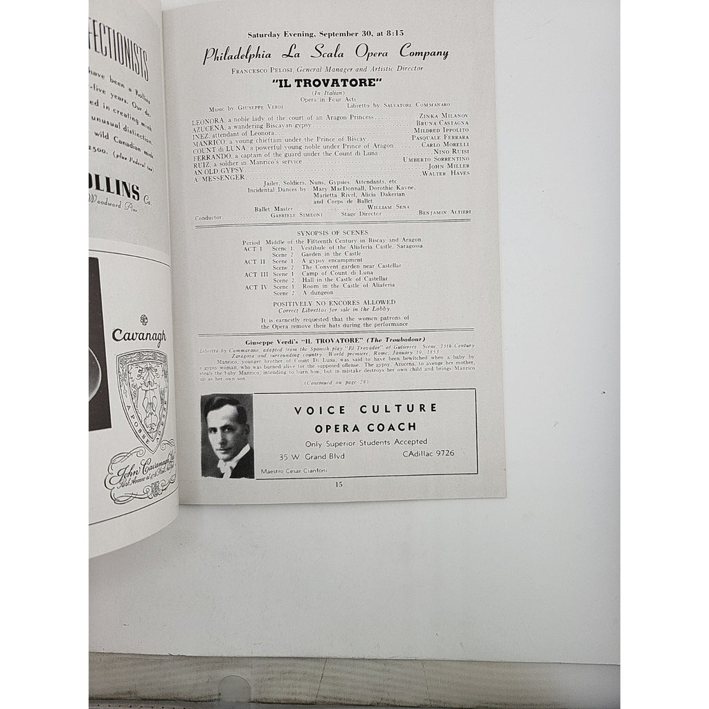 Philadelphia La Scala Opera Co Masonic Auditorium 1944