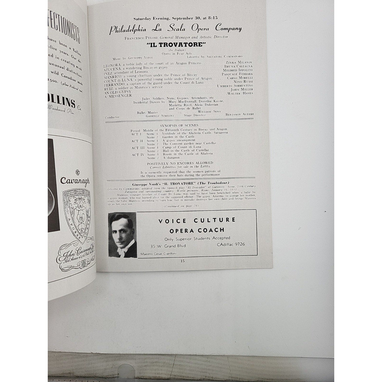 Philadelphia La Scala Opera Co Masonic Auditorium 1944