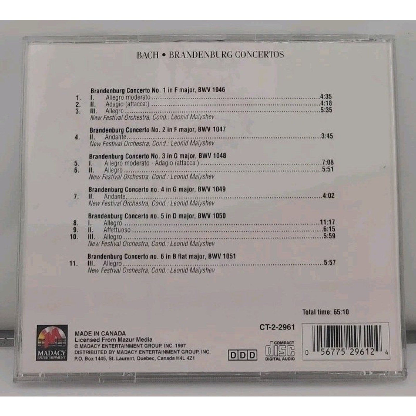 Classical Treasures - Bach: Brandenburg Concertos (CD, Madacy Records)
