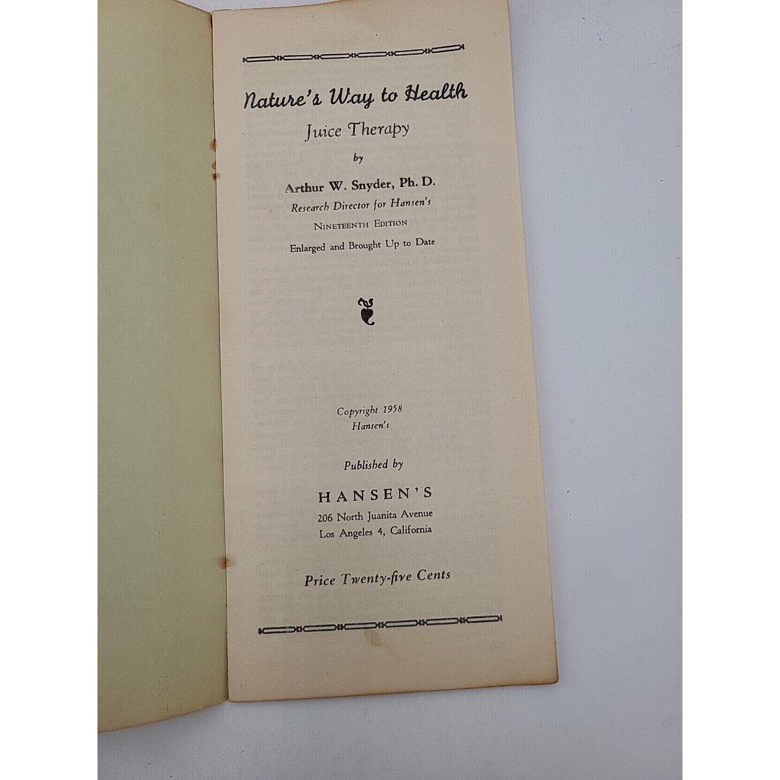 JUICE THERAPY 1944 Nature's Way to Health Booklet Recipes Vegetables Fruits Cure