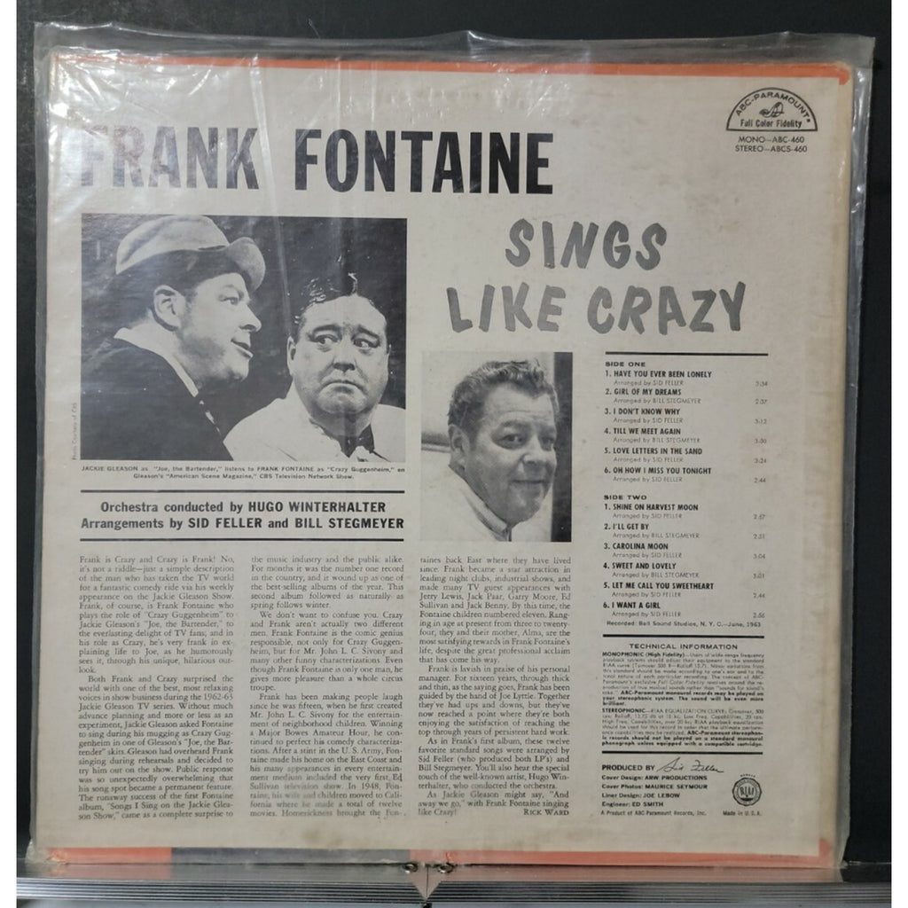 Frank Fontaine Sings Like Crazy LP Record Album Vinyl