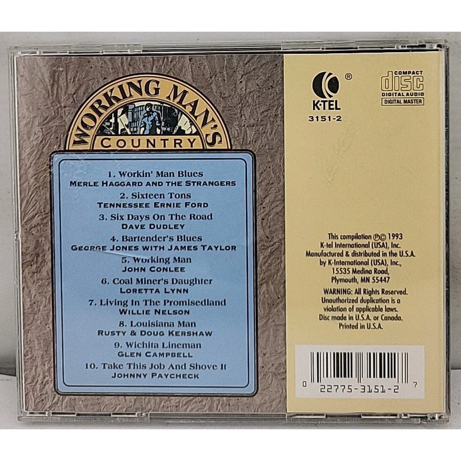 Working Man's Country [K-Tel] by Various Artists (CD, Nov-1993, K-Tel...