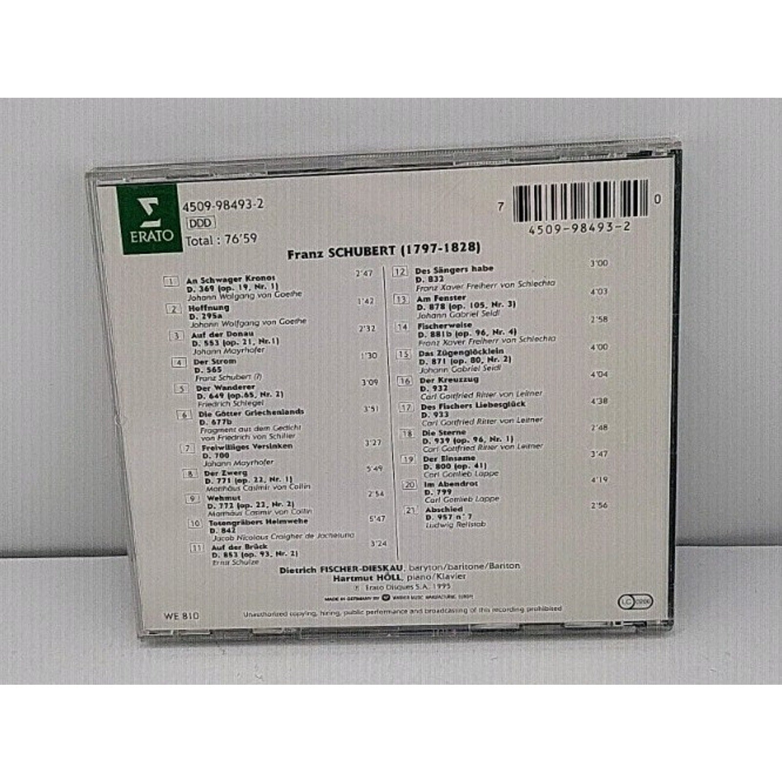 Schubert Lieder CD Dietrich Fischer-dieskau Hartmut Höll Erato