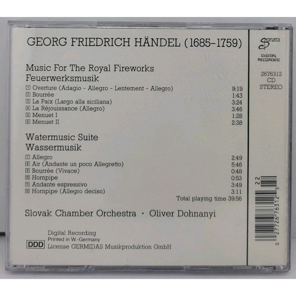 Handel Music for the Royal Fireworks Watermusic Suite CD Dohnanyi