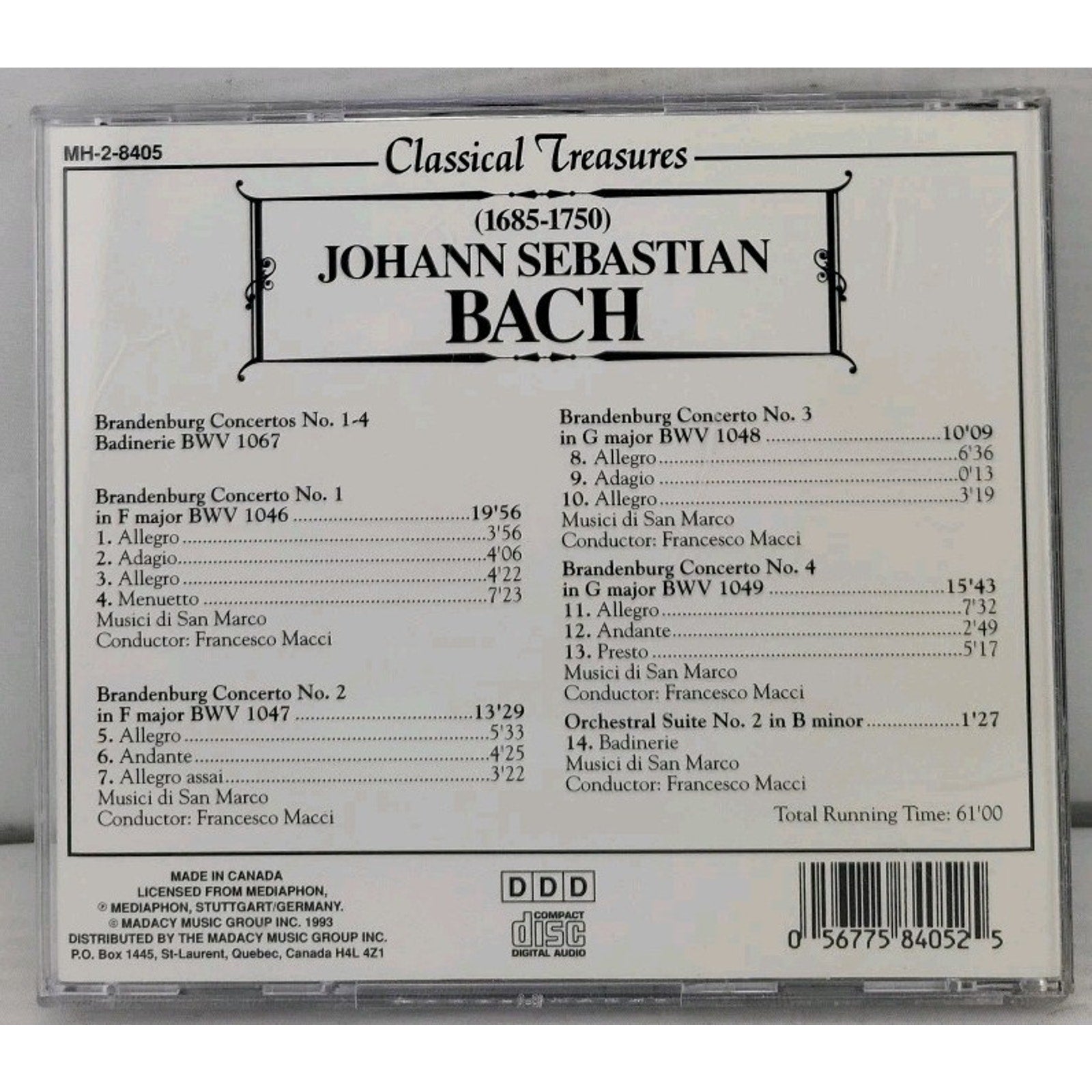 Bach: Brandenburg Concertos 1-4 / Musici di San Marco (CD, 1999, Madacy)