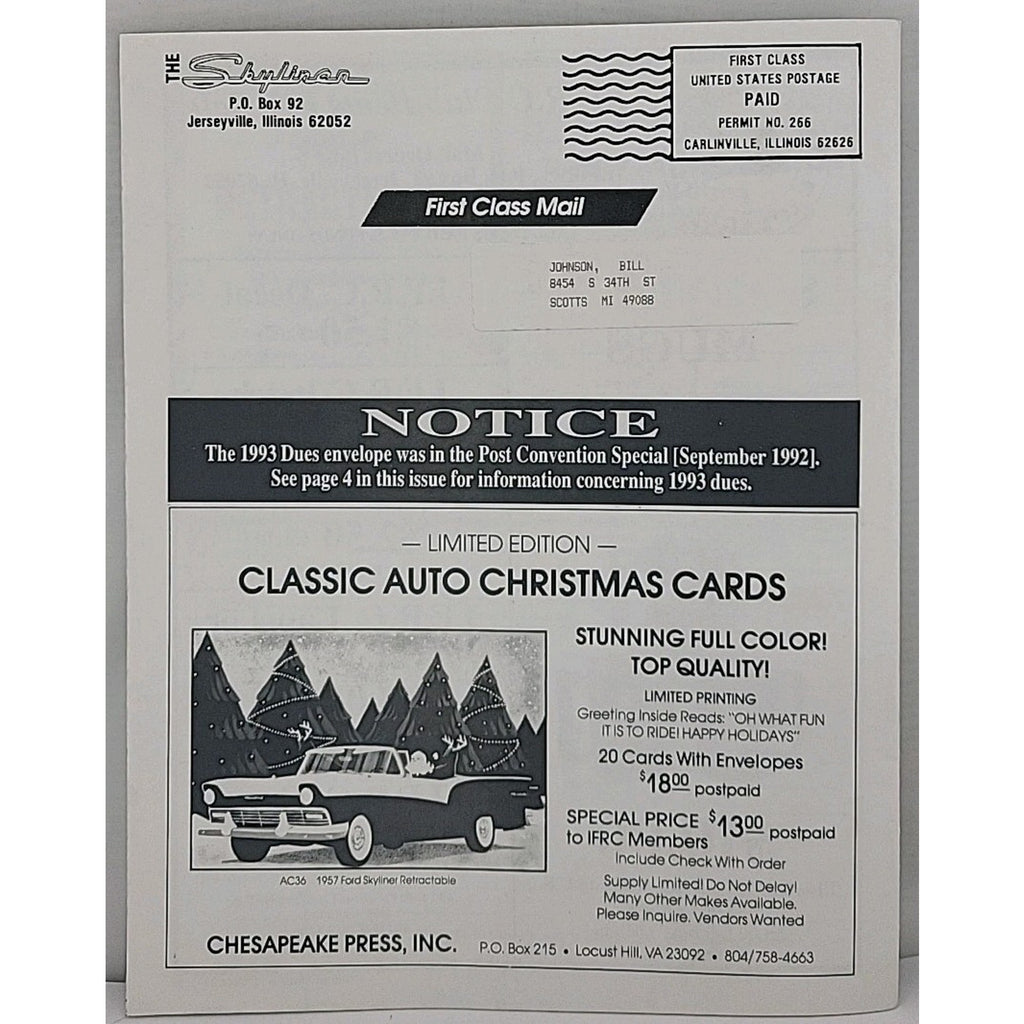 The Skyliner - International Retractable Club - October 1992 Number 138