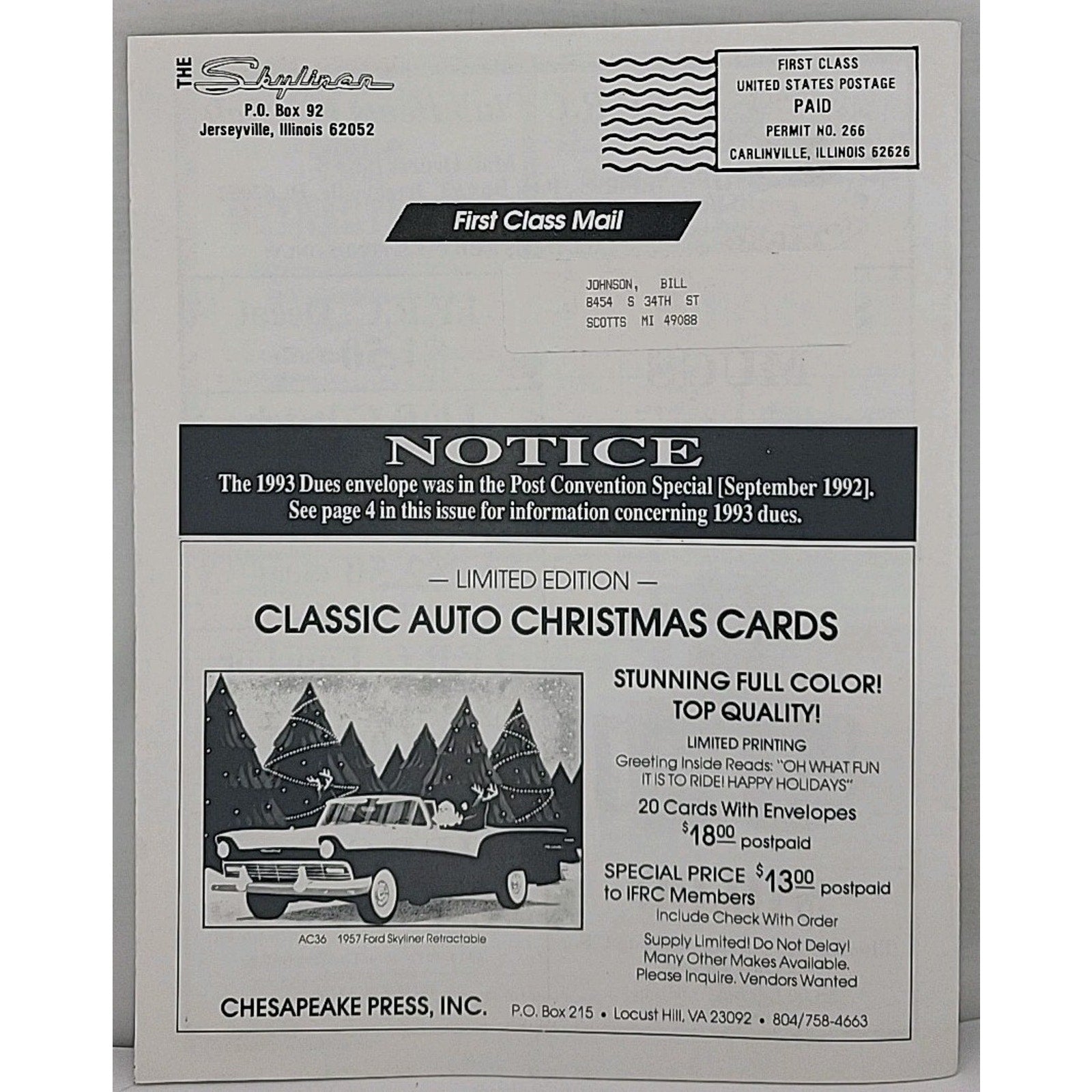 The Skyliner - International Retractable Club - October 1992 Number 138