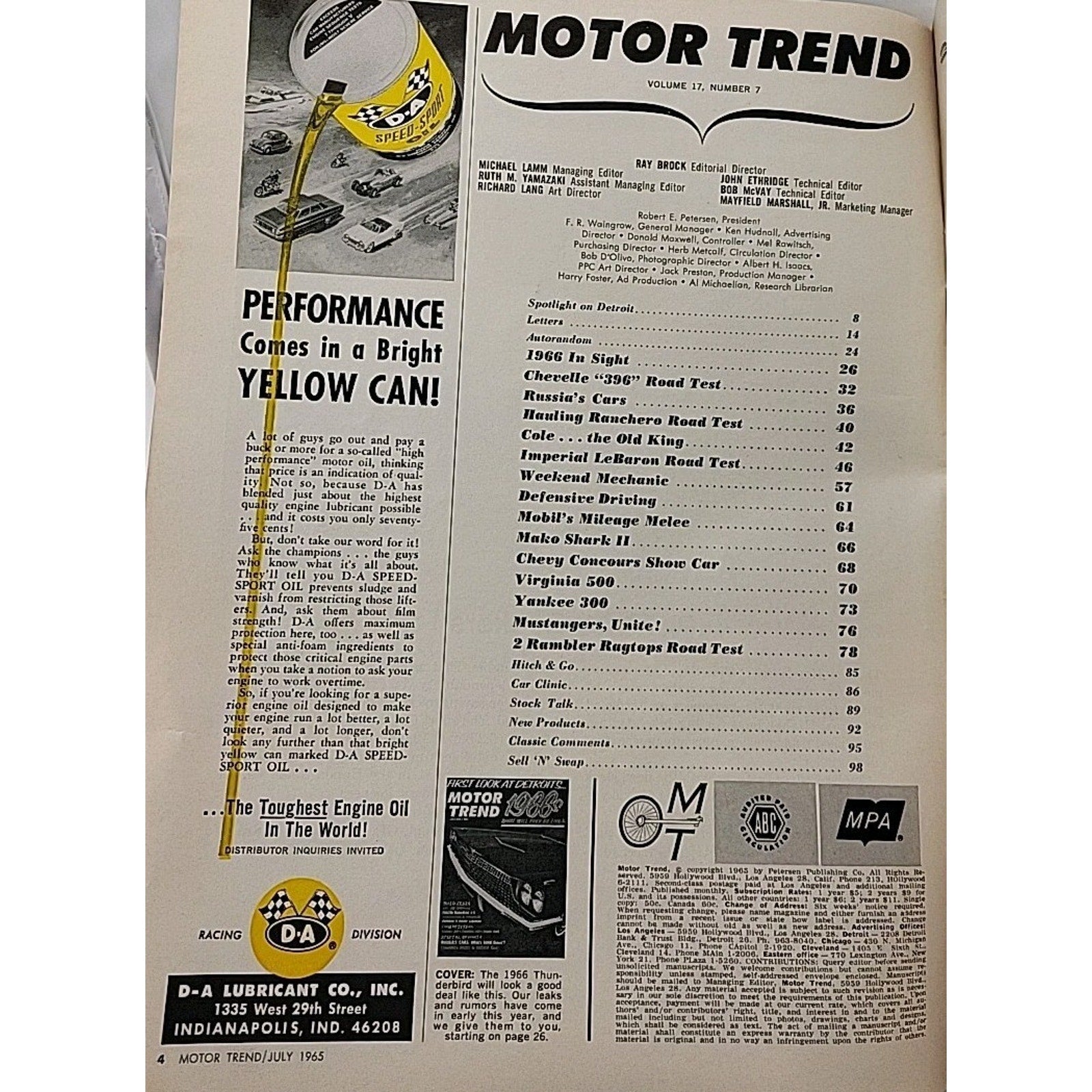Motor Trend Magazine July 1965 Vol. 17 No. 7