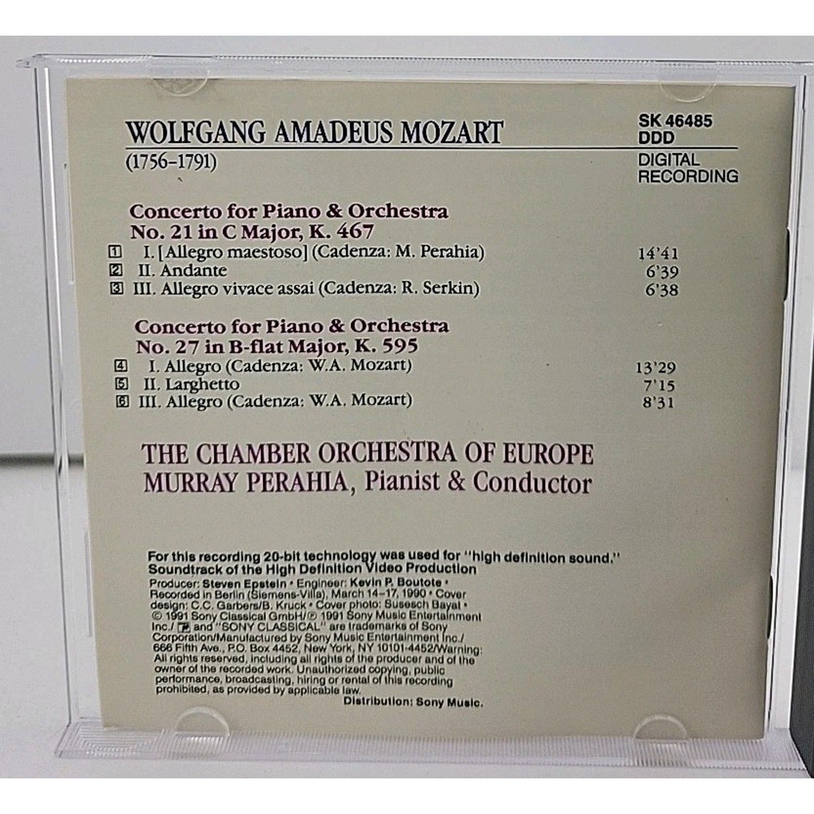 Piano Concerti 21 & 27 by Murray Perahia (CD, 1991)
