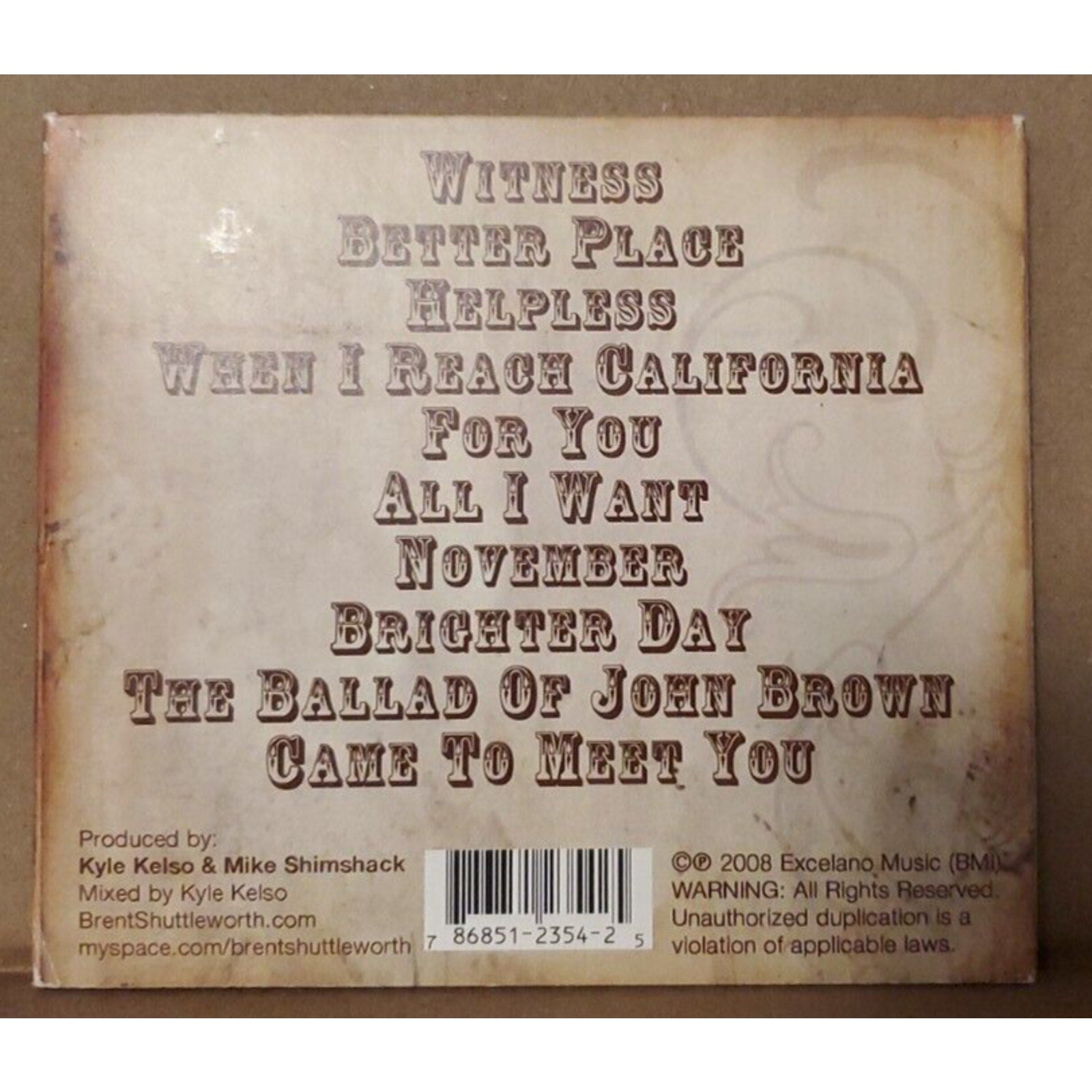 Brent Shuttleworth - Witness (CD)