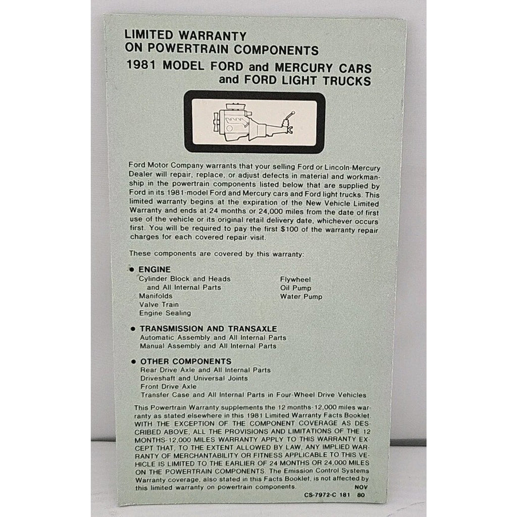 1981 Limited Warranty A Facts Booklet